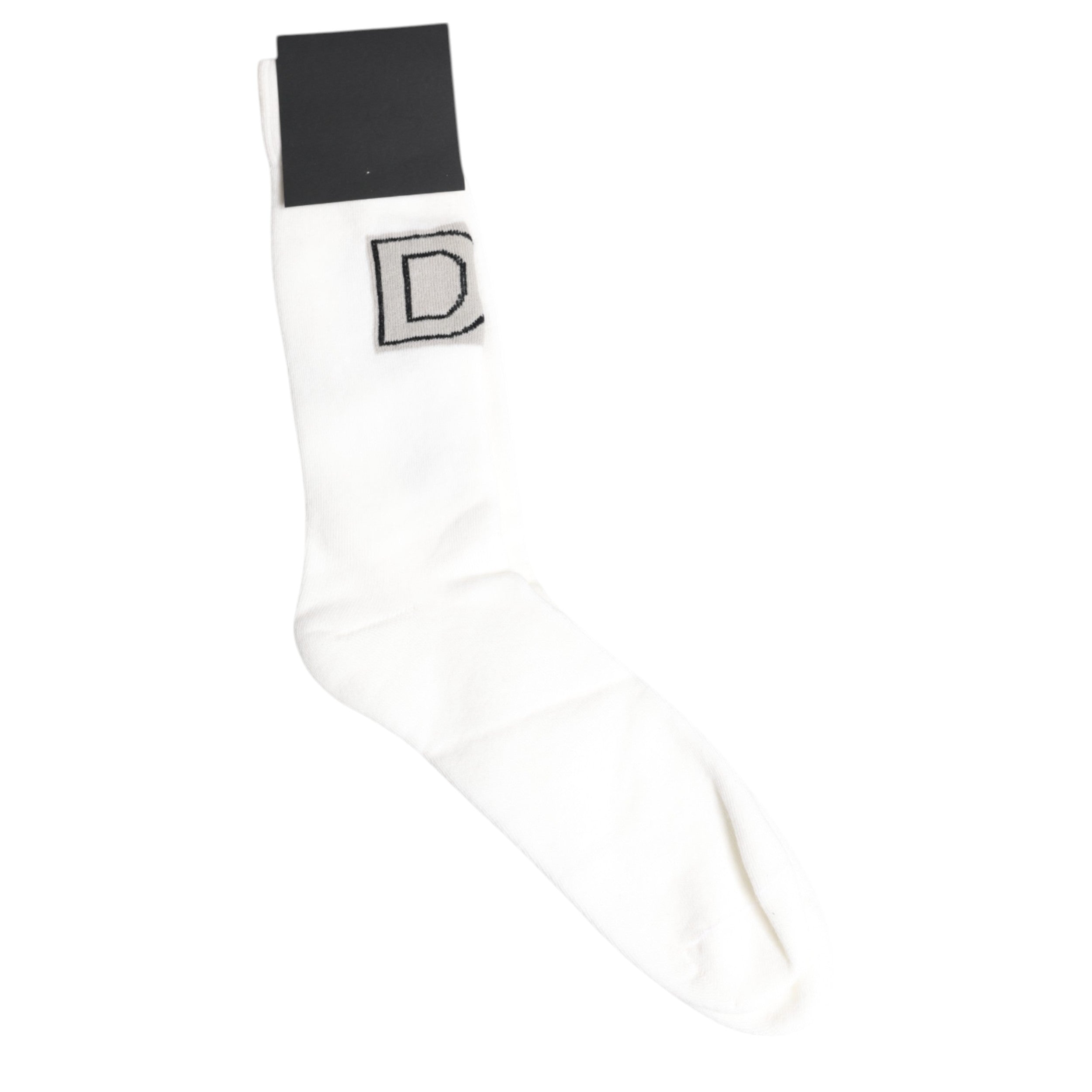 Dolce & Gabbana White Stretch OR VINCIT OMNIA Mid Calf Socks