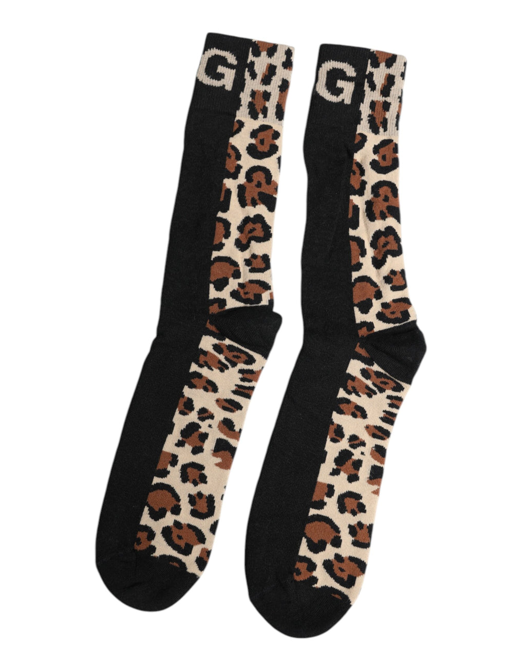 Dolce & Gabbana Black Brown Leopard Print Nylon Mid Calf Socks