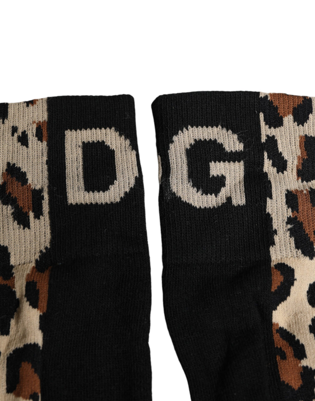 Dolce & Gabbana Black Brown Leopard Print Nylon Mid Calf Socks