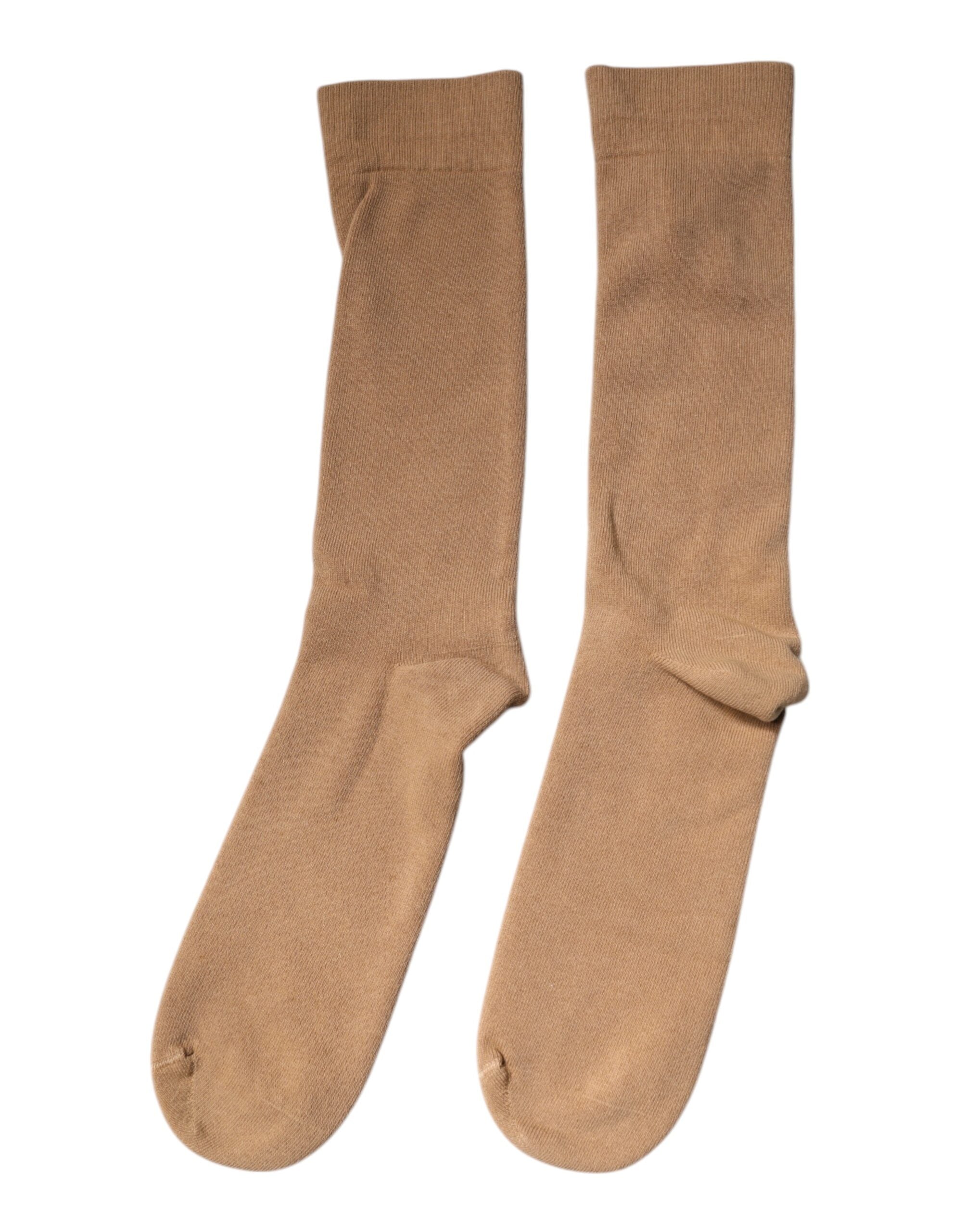 Dolce & Gabbana Brown Solid Cotton Mid Calf Men Socks