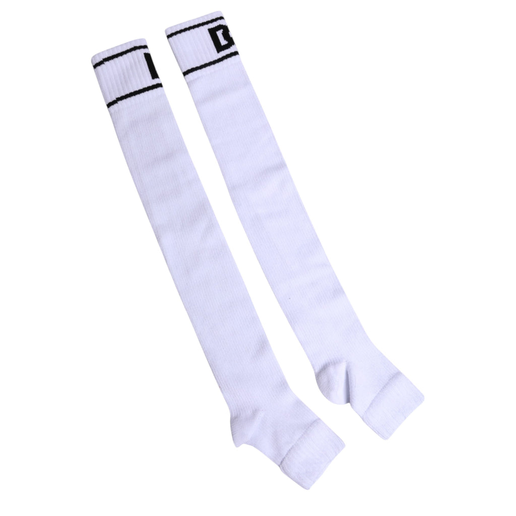 Dolce & Gabbana White Cotton DG Logo Print Open Toe Socks
