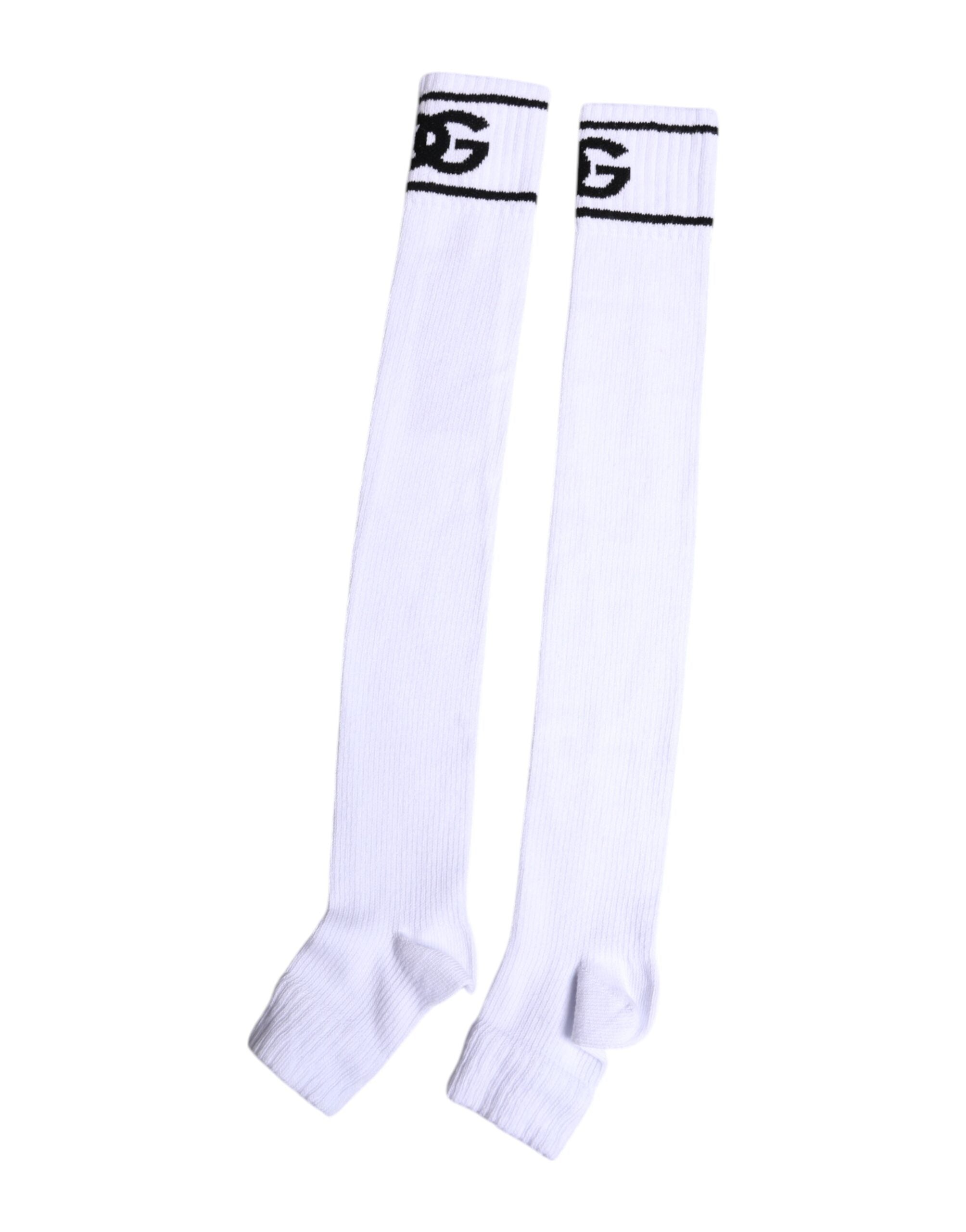 Dolce & Gabbana White Cotton DG Logo Print Open Toe Socks