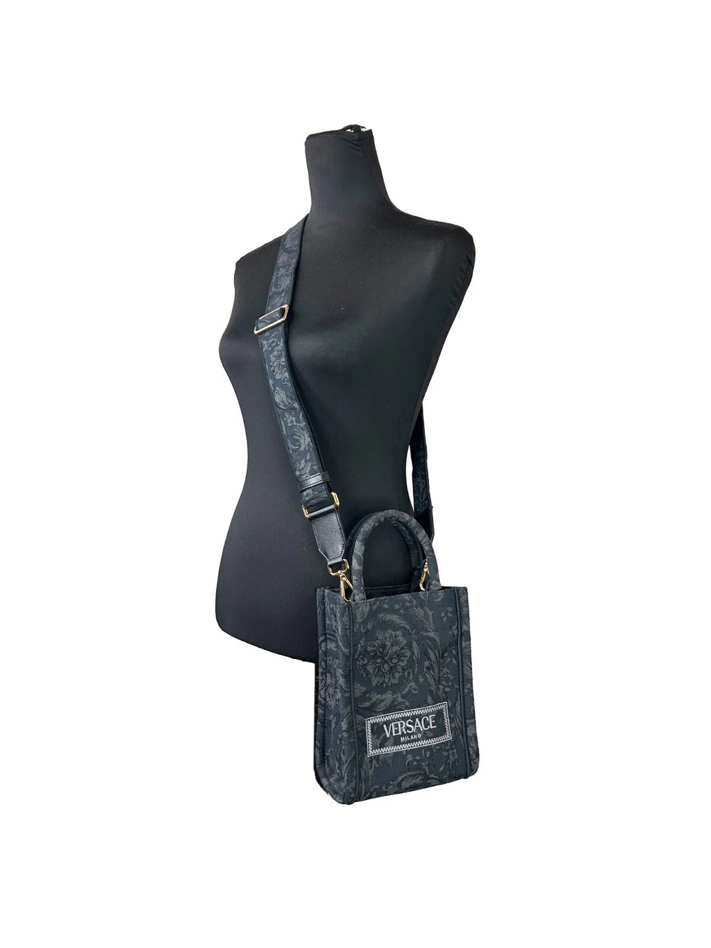 Versace Athena Barocco Mini Top Handle Tote Crossbody Bag Black