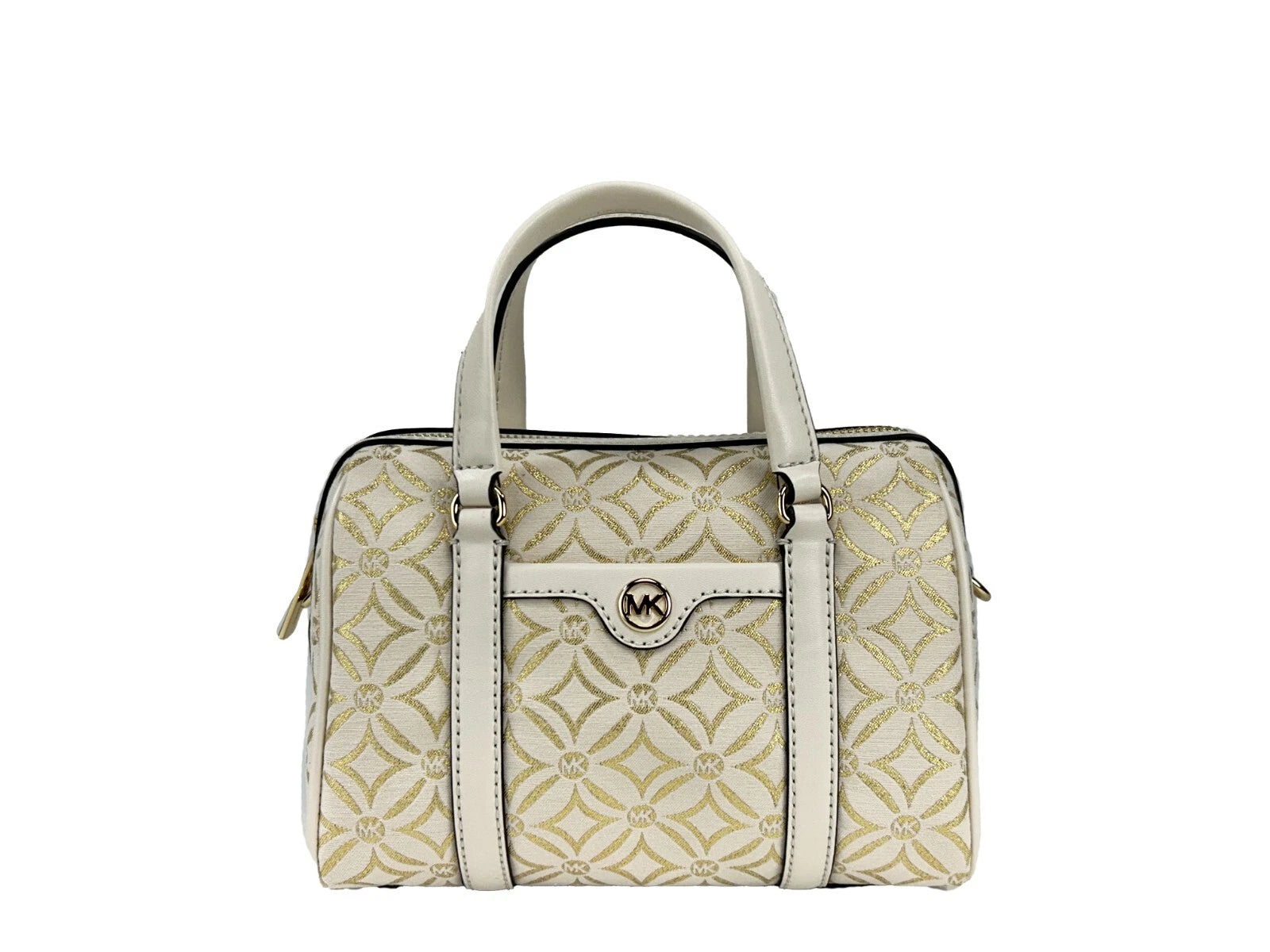 Michael Kors Travel Small Pebbled Leather Duffle Crossbody Handbag Pale Gold Multi