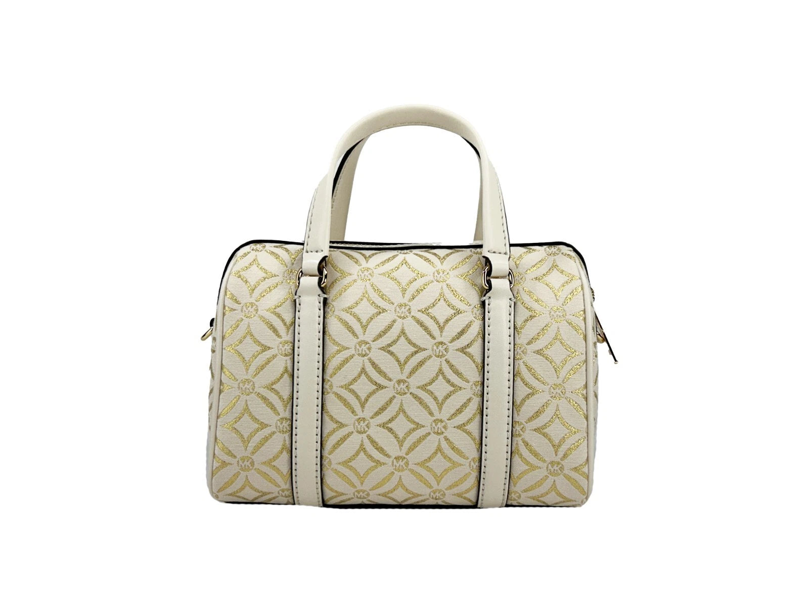 Michael Kors Travel Small Pebbled Leather Duffle Crossbody Handbag Pale Gold Multi