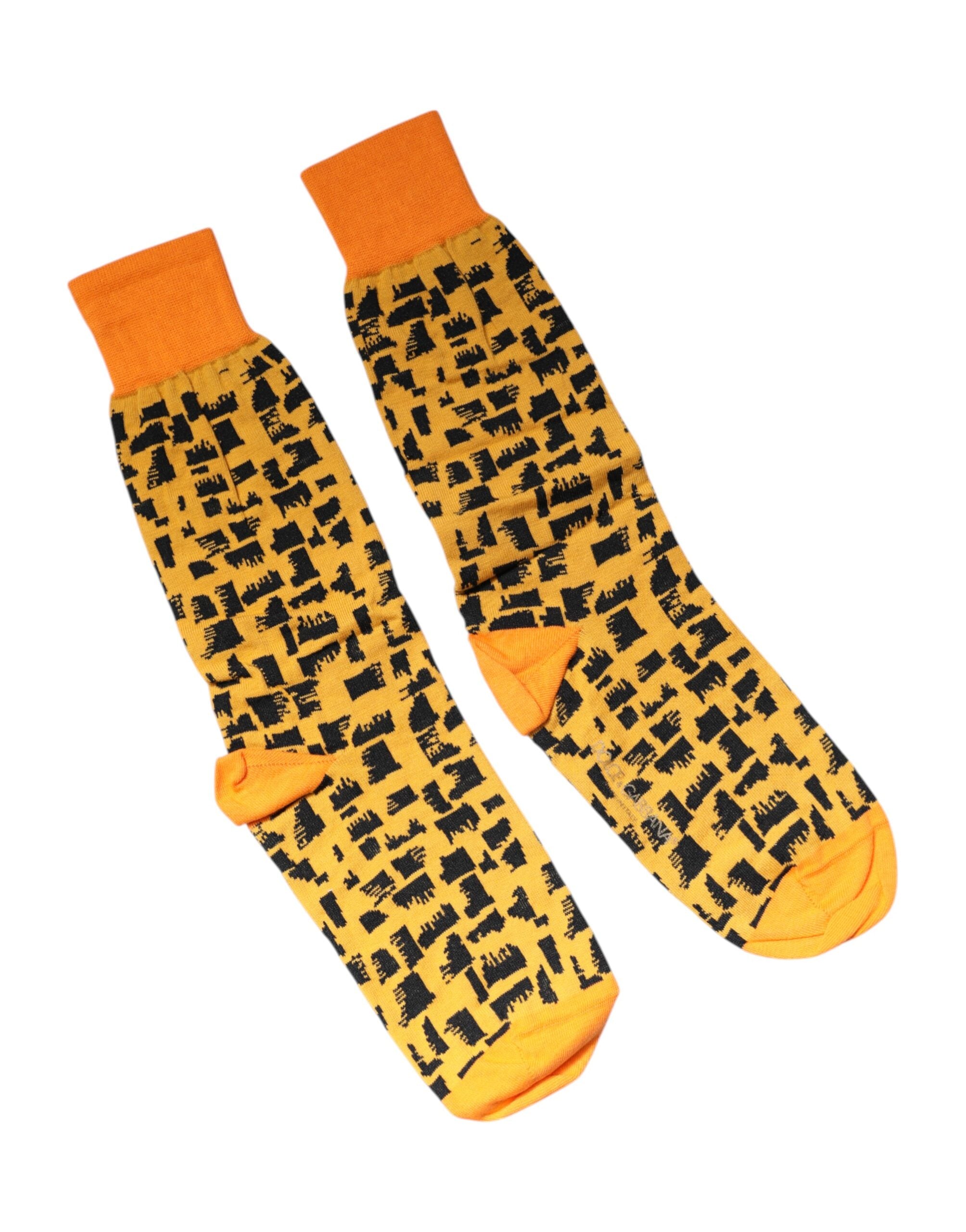 Dolce & Gabbana Yellow Black Print Mid Calf Men Socks