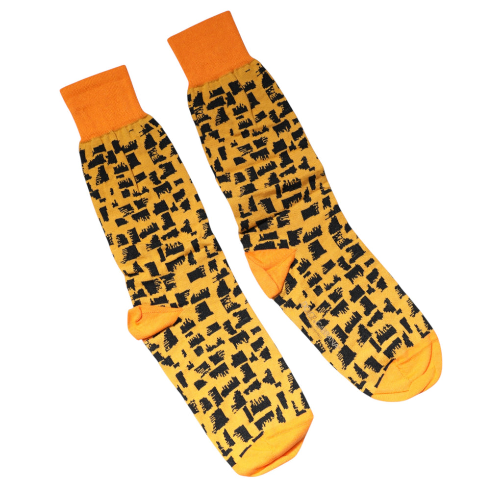 Dolce & Gabbana Yellow Black Print Mid Calf Men Socks