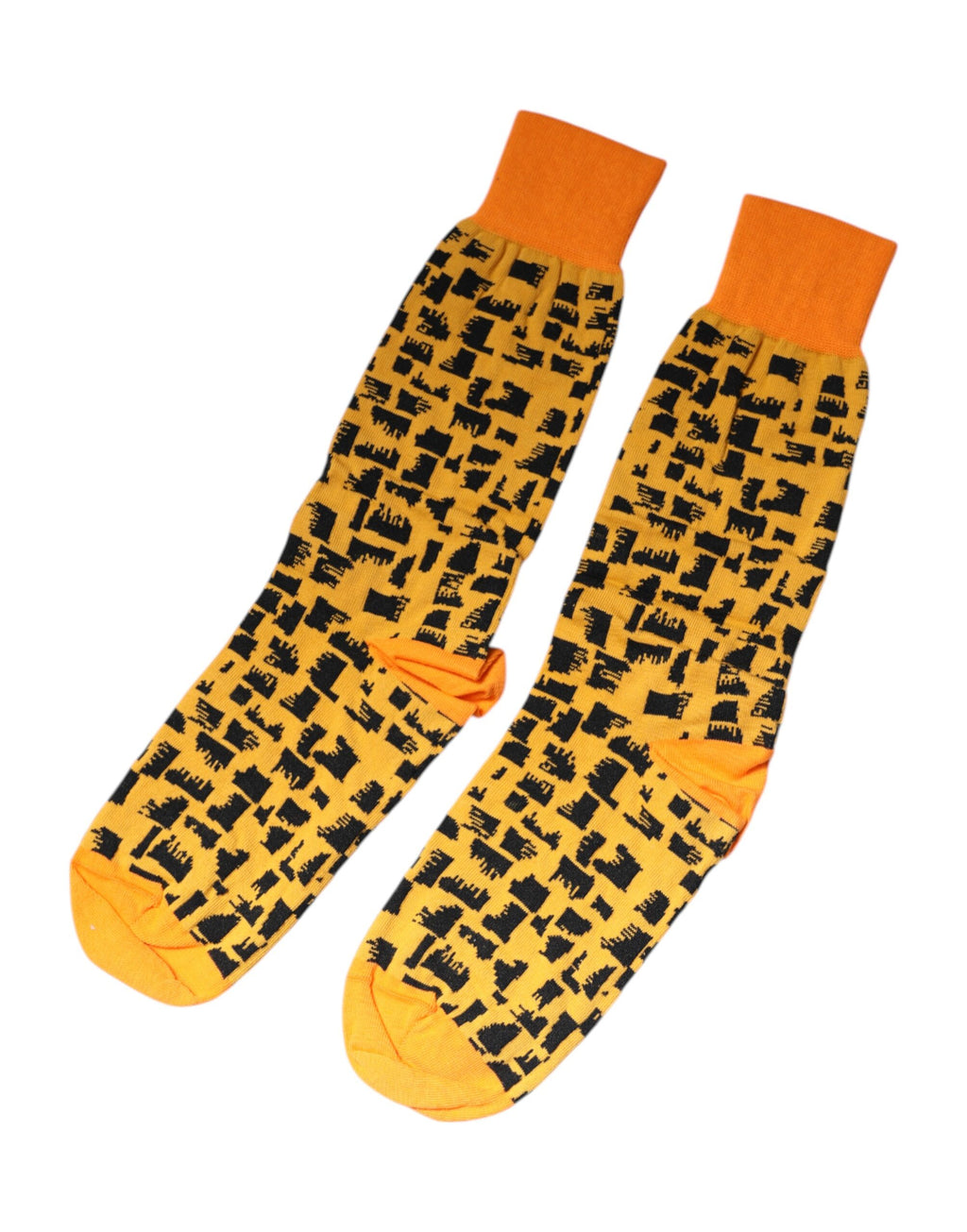Dolce & Gabbana Yellow Black Print Mid Calf Men Socks