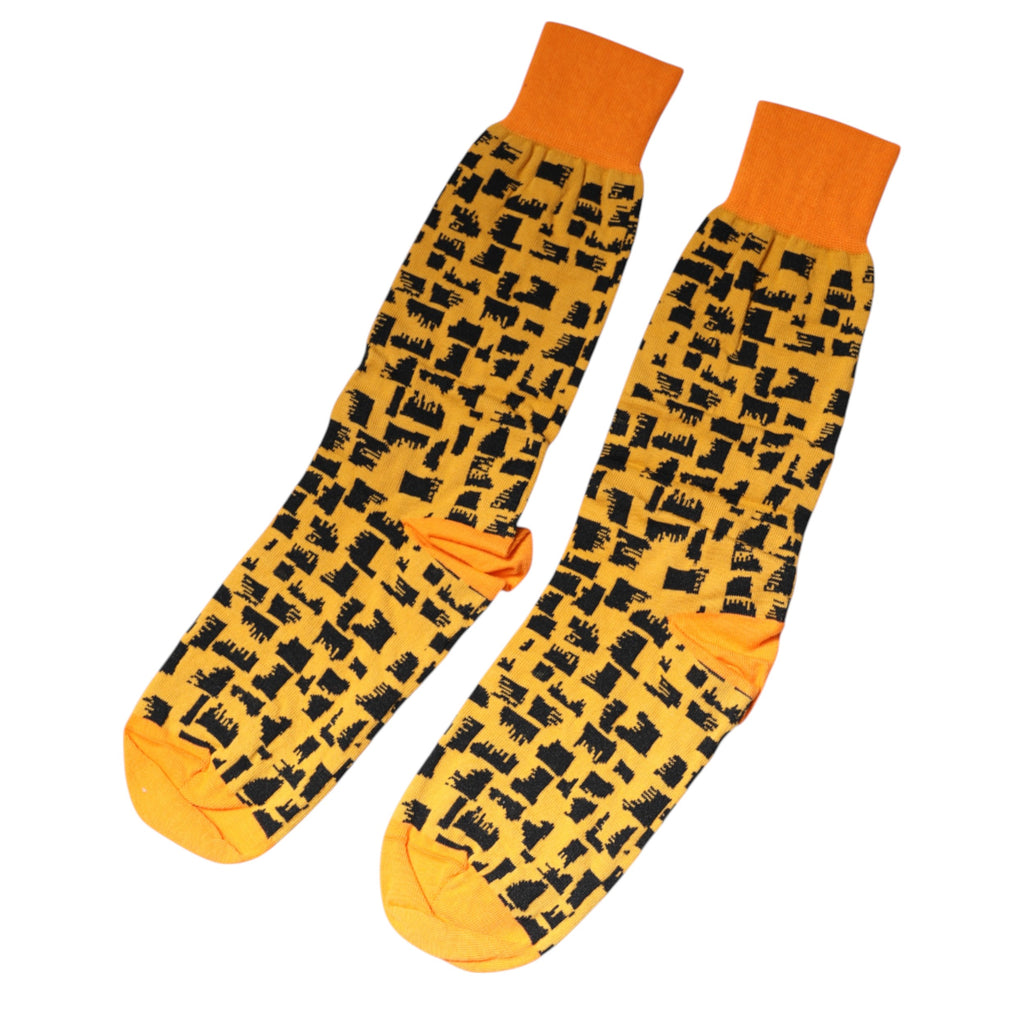 Dolce & Gabbana Yellow Black Print Mid Calf Men Socks