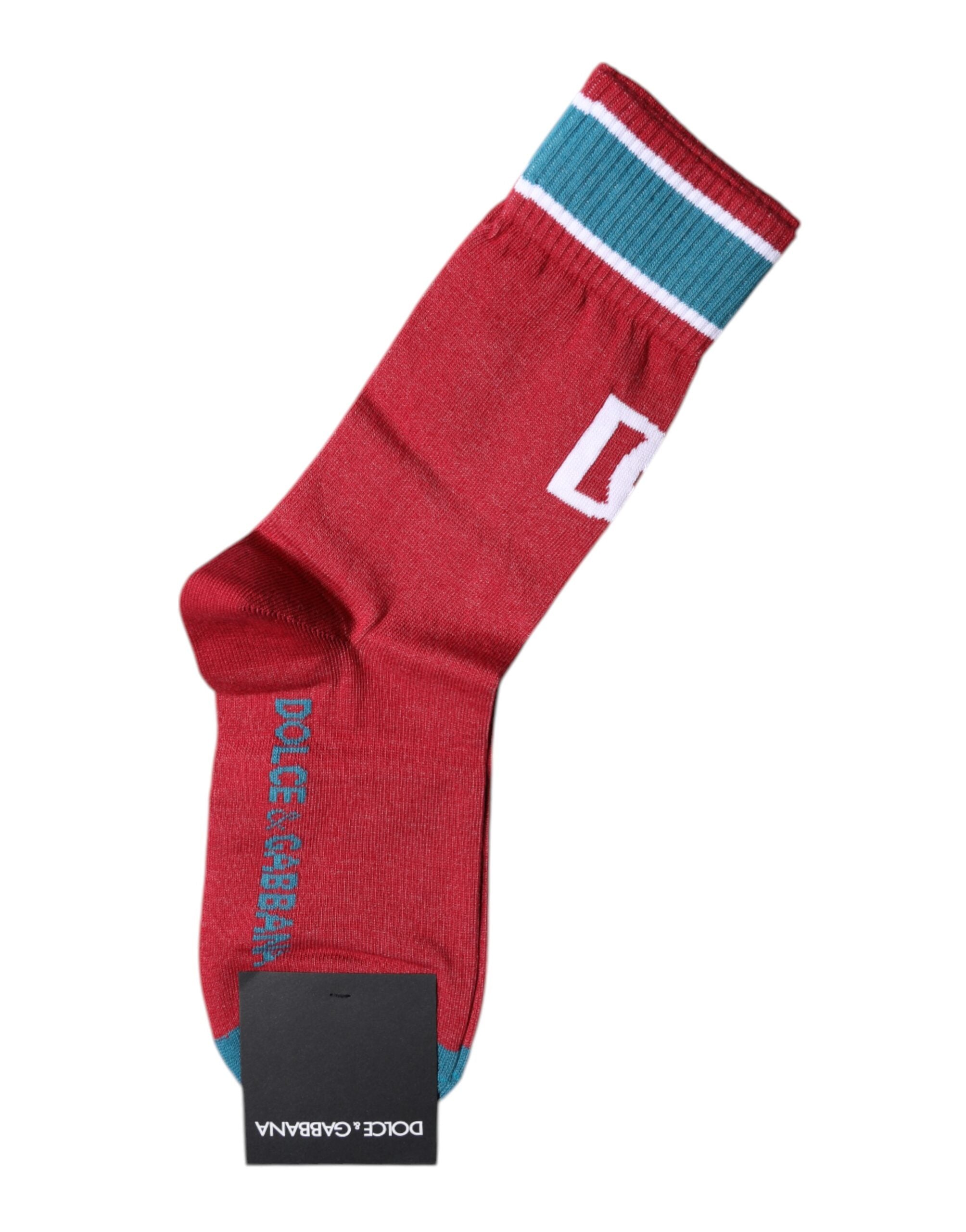 Dolce & Gabbana Red Cotton DG Logo Print Mid Calf Socks