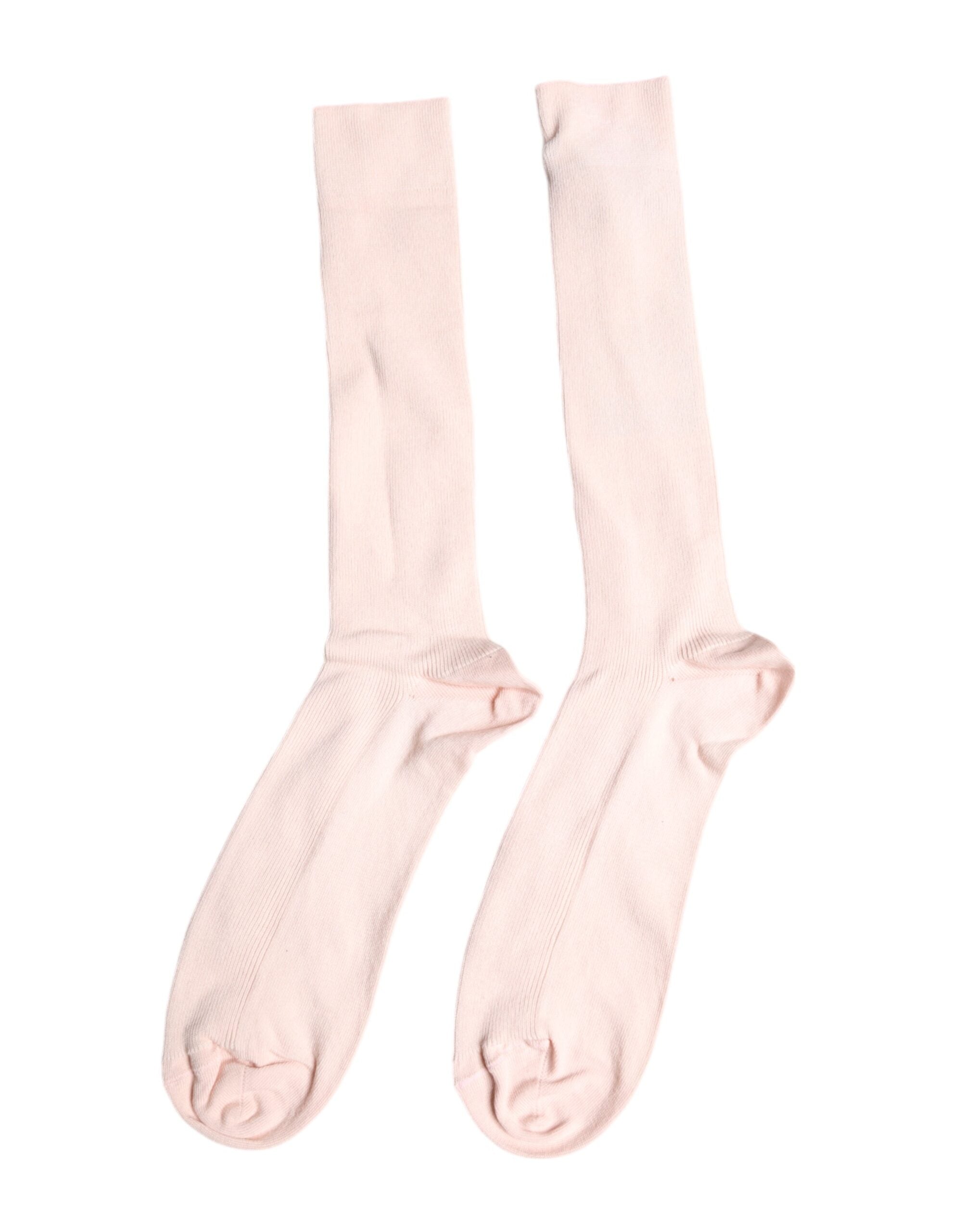 Dolce & Gabbana Ivory Cotton Stretch Logo Over Calf Socks