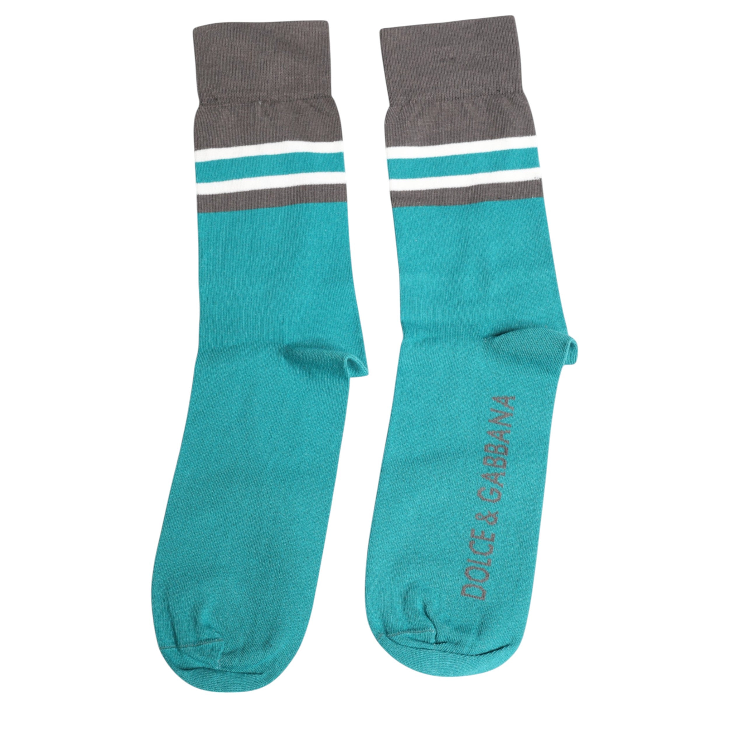 Dolce & Gabbana Green Gray Stretch DG Logo Mid Calf Socks