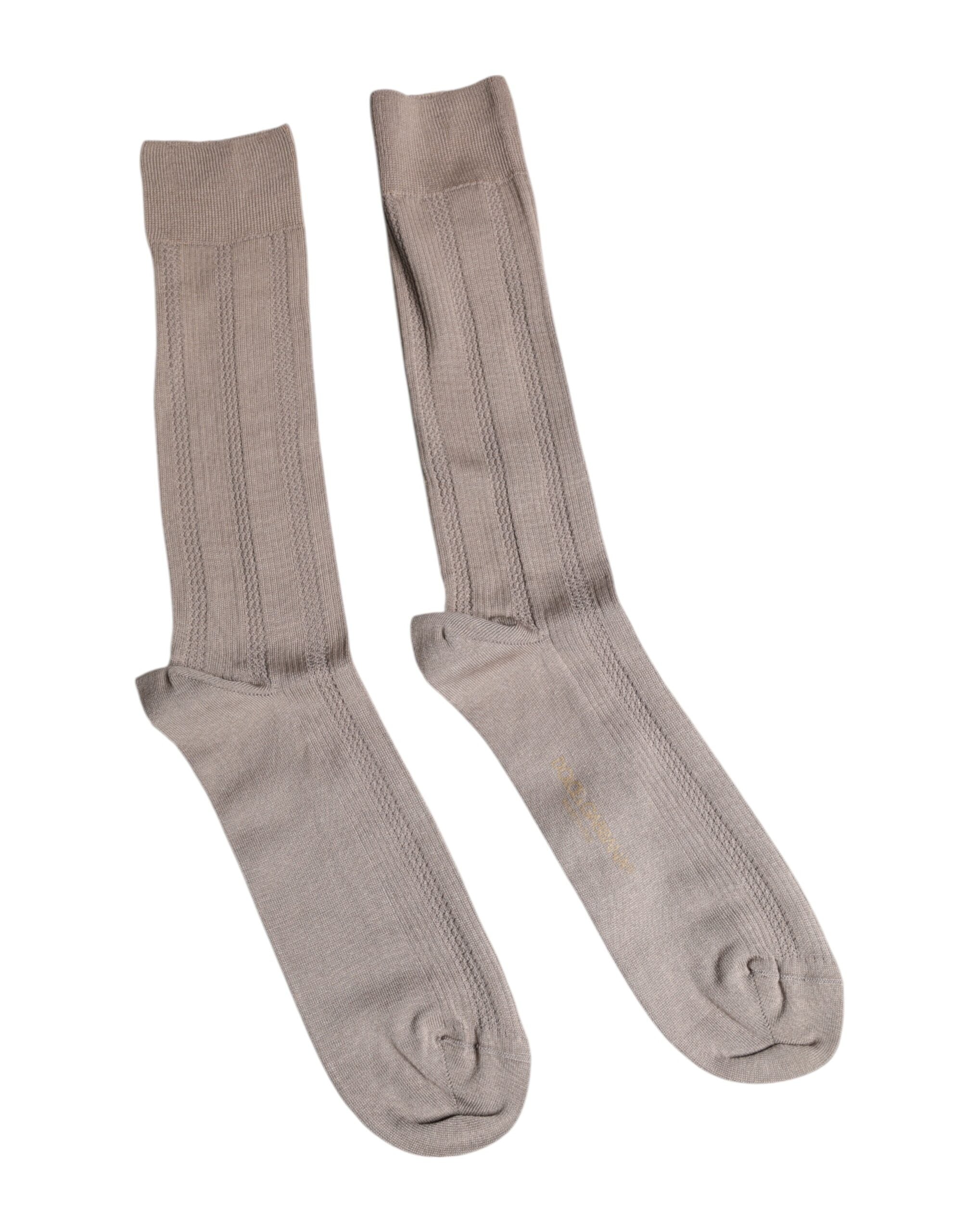Dolce & Gabbana Brown Cotton Stretch Logo Over Calf Socks