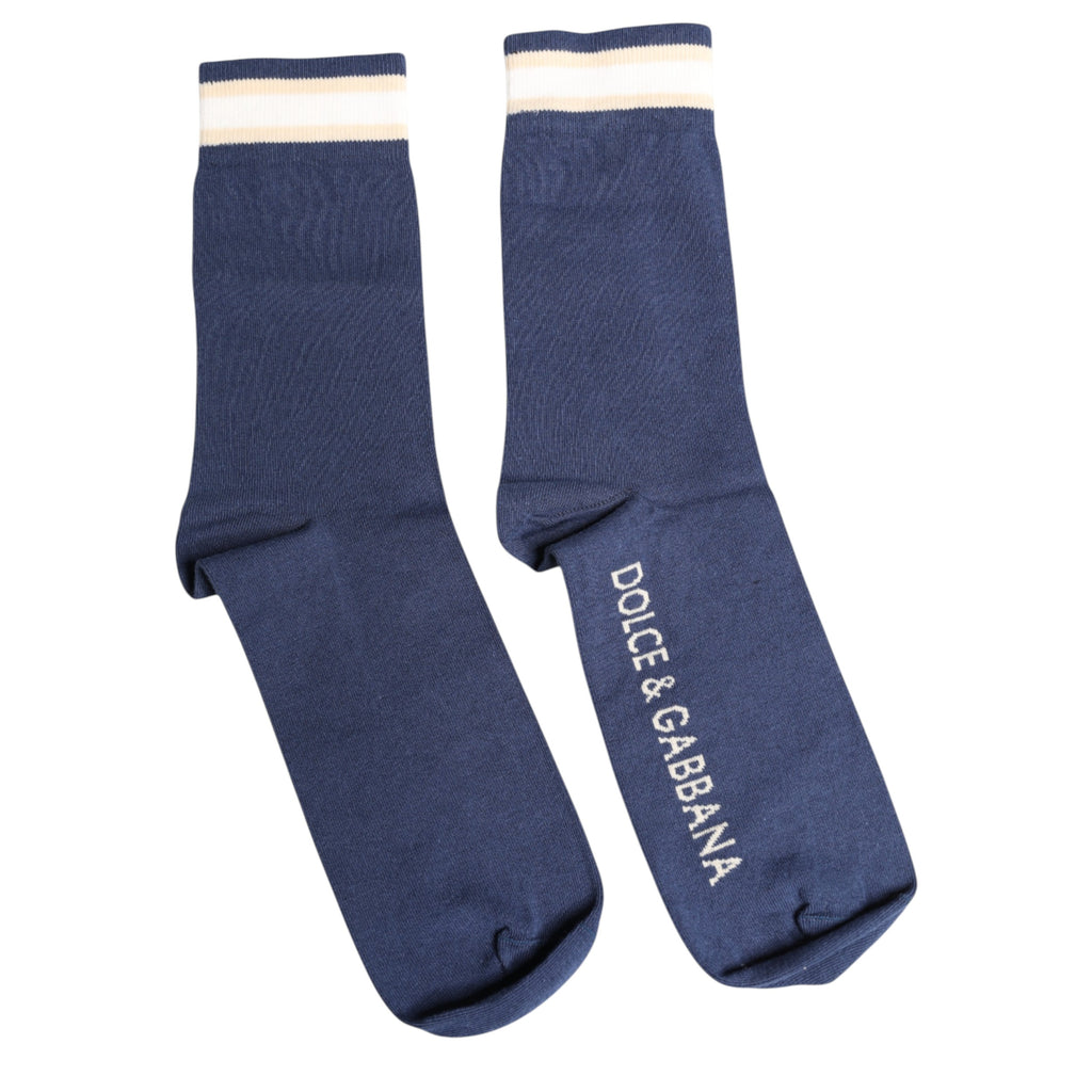 Dolce & Gabbana Blue Stretch DG Logo Print Mid Calf Socks