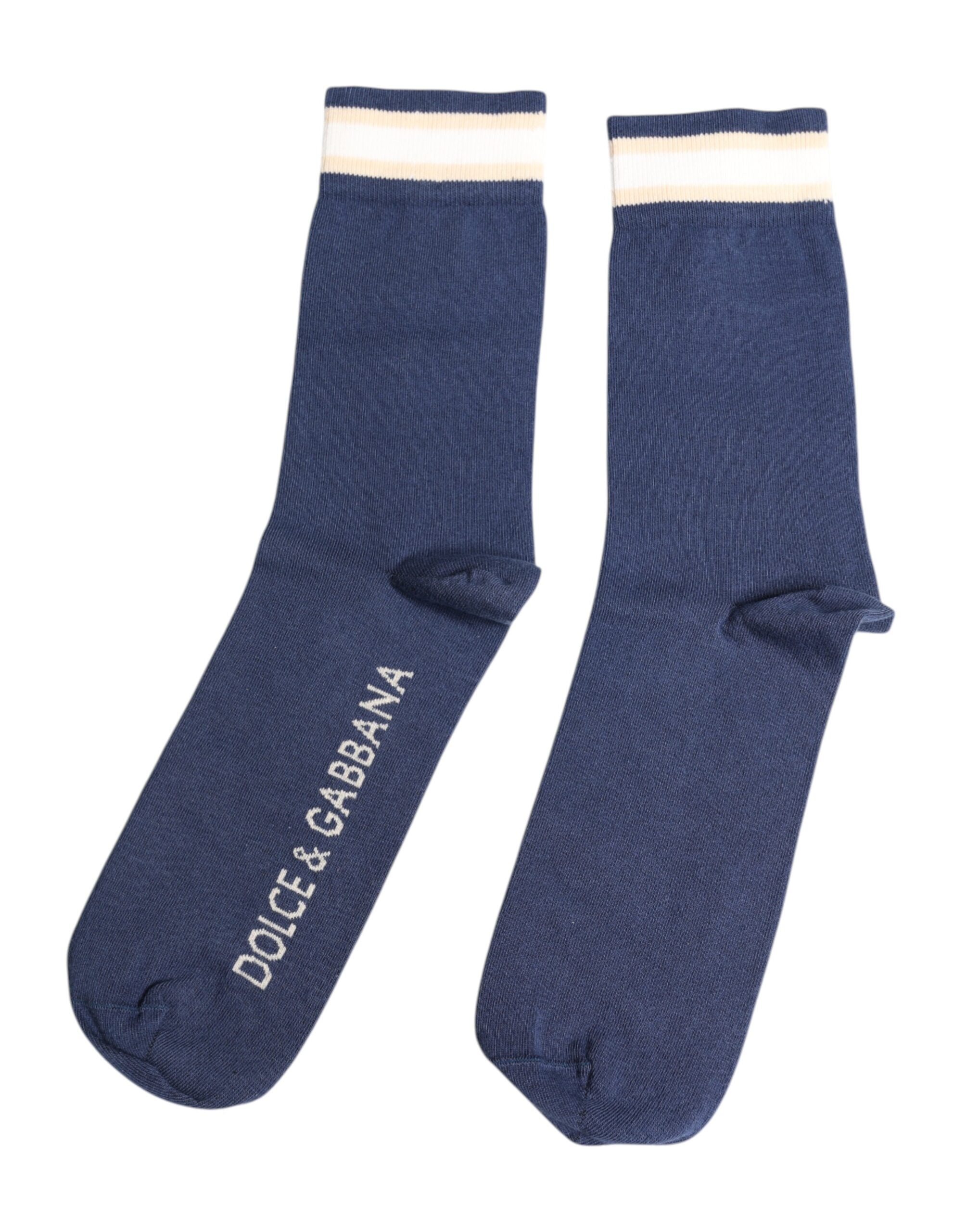 Dolce & Gabbana Blue Stretch DG Logo Print Mid Calf Socks