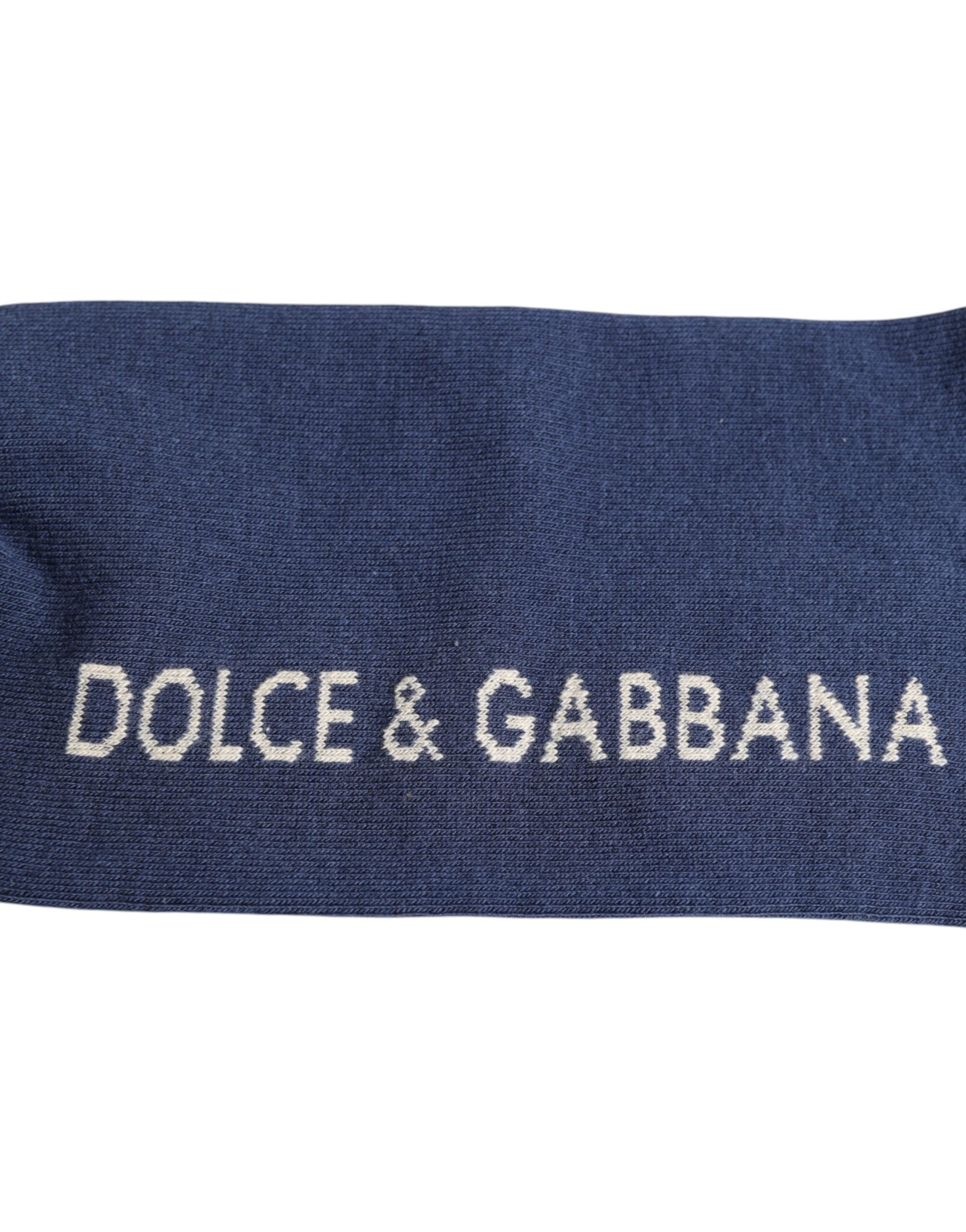 Dolce & Gabbana Blue Stretch DG Logo Print Mid Calf Socks