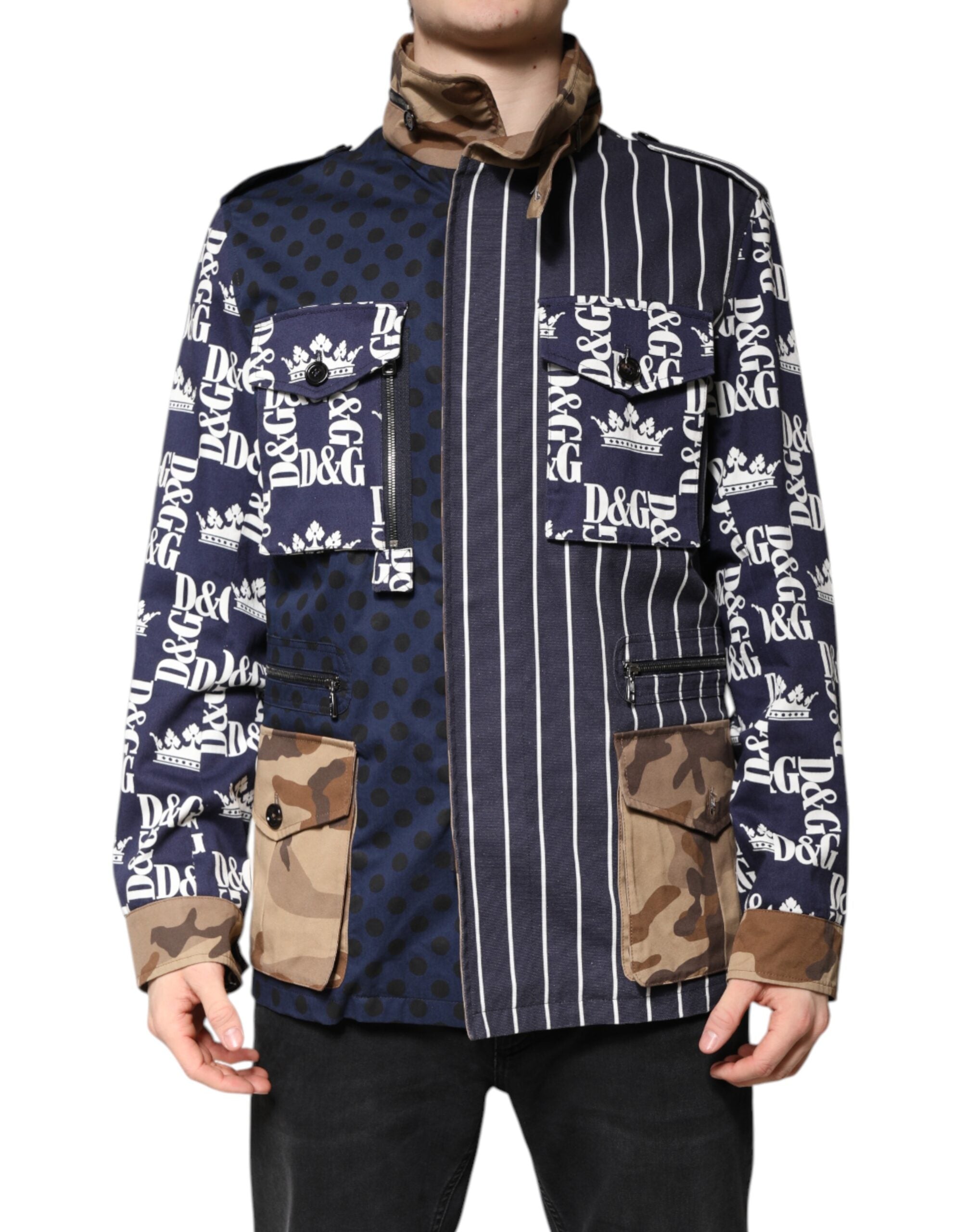 Dolce & Gabbana Multicolor Cotton Logo Patchwork Coat Jacket