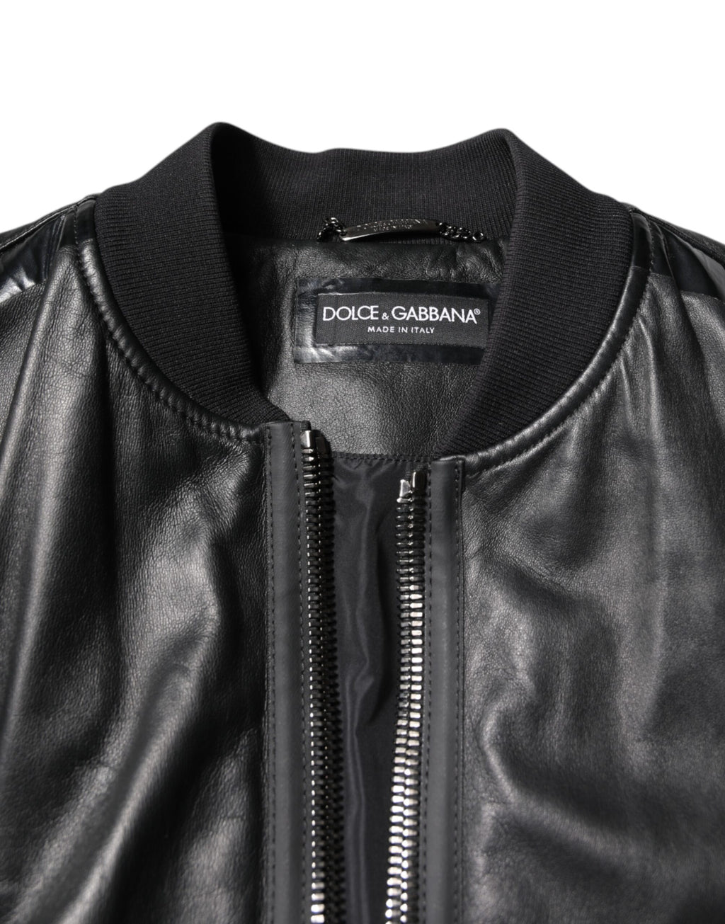 Dolce & Gabbana Black Lambskin Leather Biker Full Zip Jacket