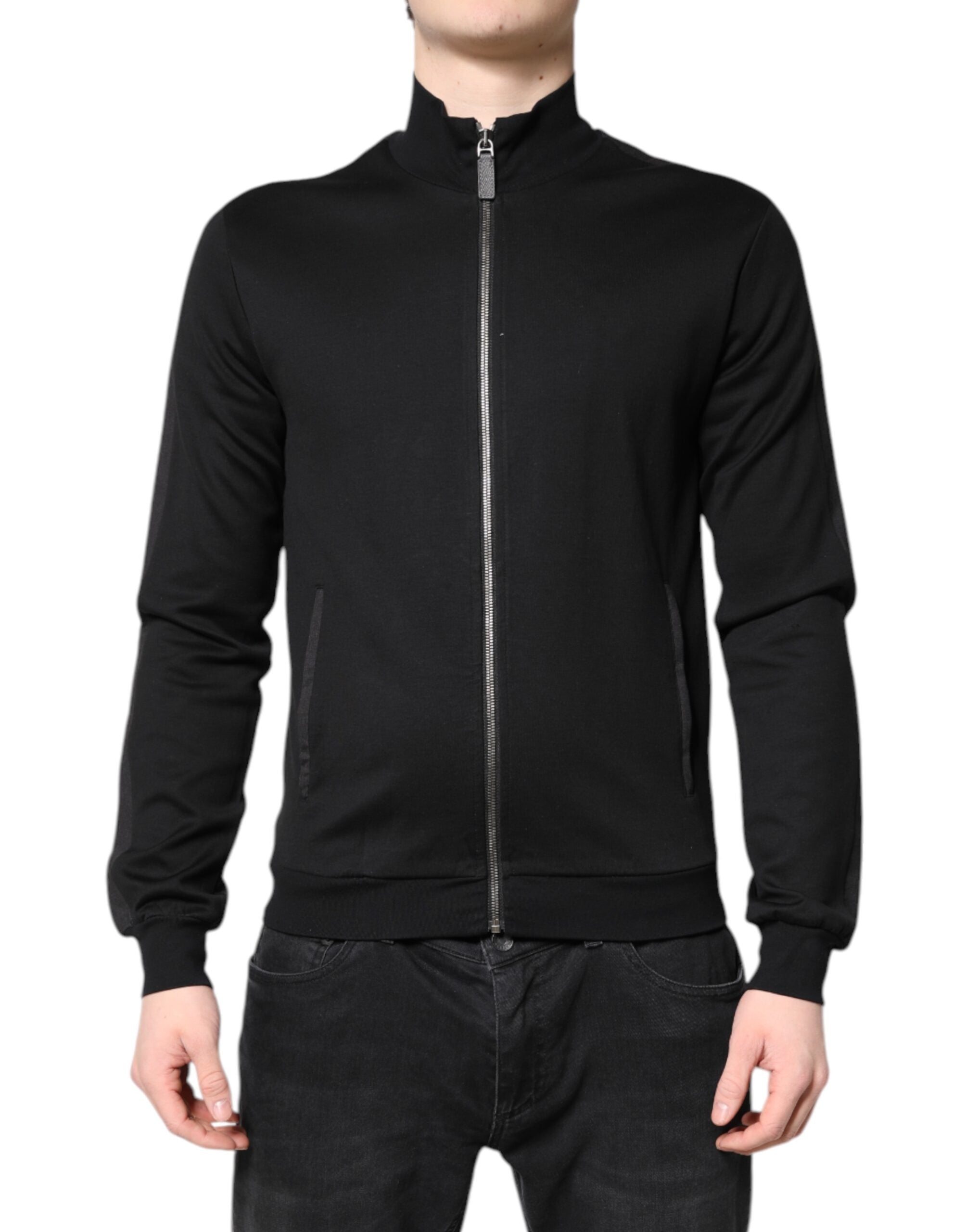 Dolce & Gabbana Black Cotton Logo Full Zip Men Bomber Jacket