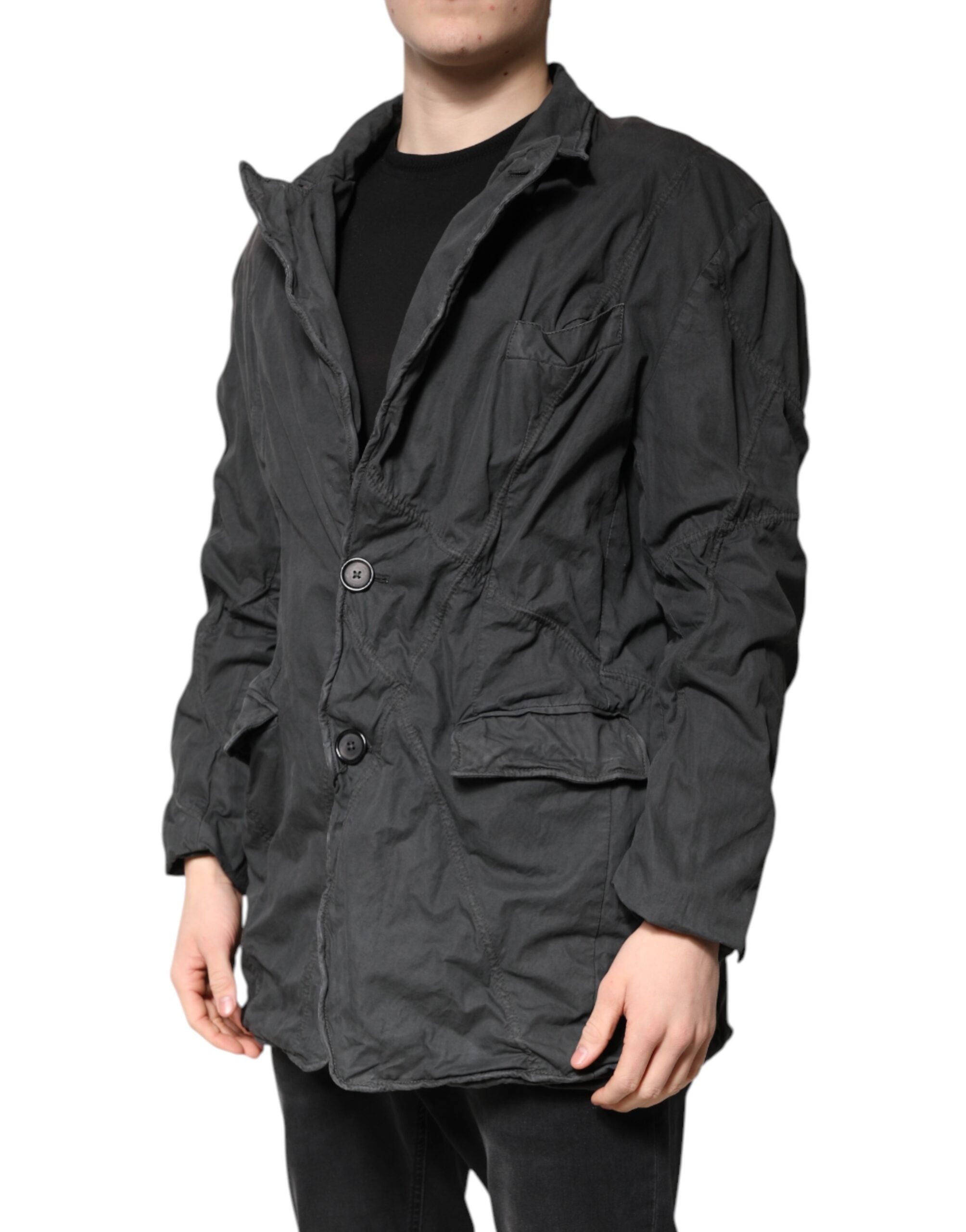 Dolce & Gabbana Black Solid Cotton Collared Coat Jacket