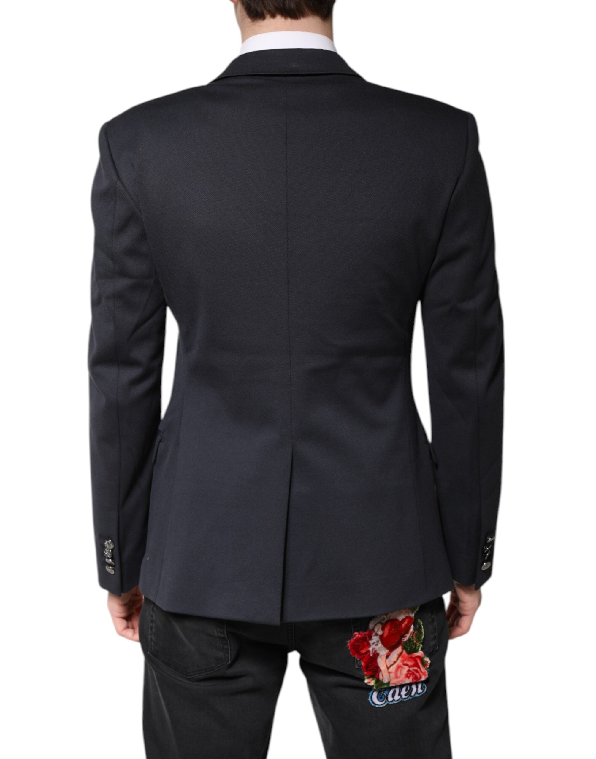 Dolce & Gabbana Dark Blue Cotton Men Jacket Coat Suit Blazer