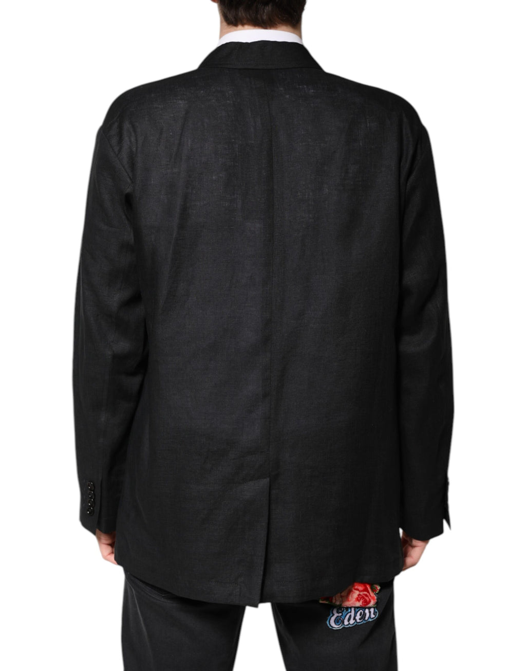 Dolce & Gabbana Black Linen Single Breasted Men Coat Blazer