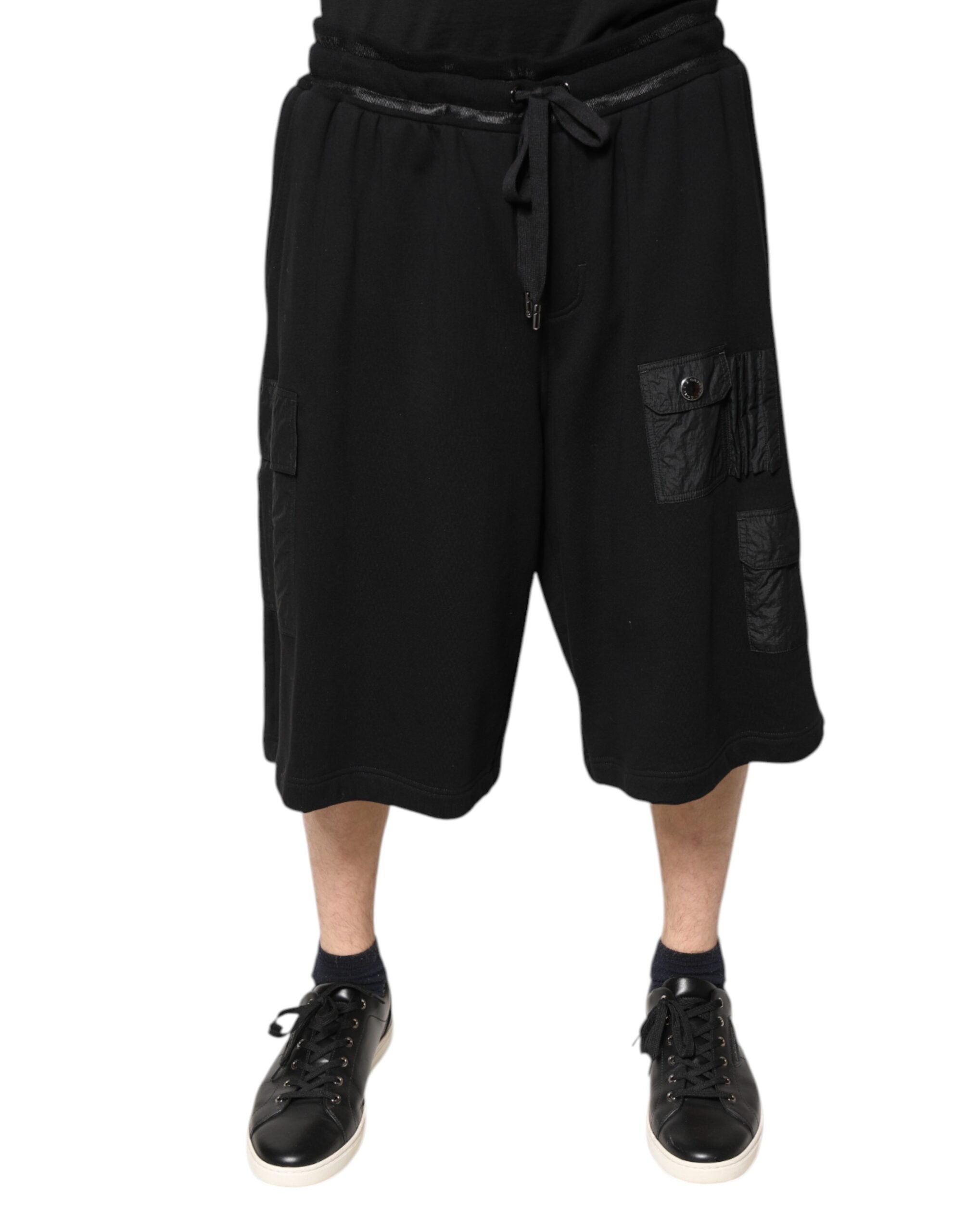 Dolce & Gabbana Black Cotton Men Cargo Sweatshorts Shorts