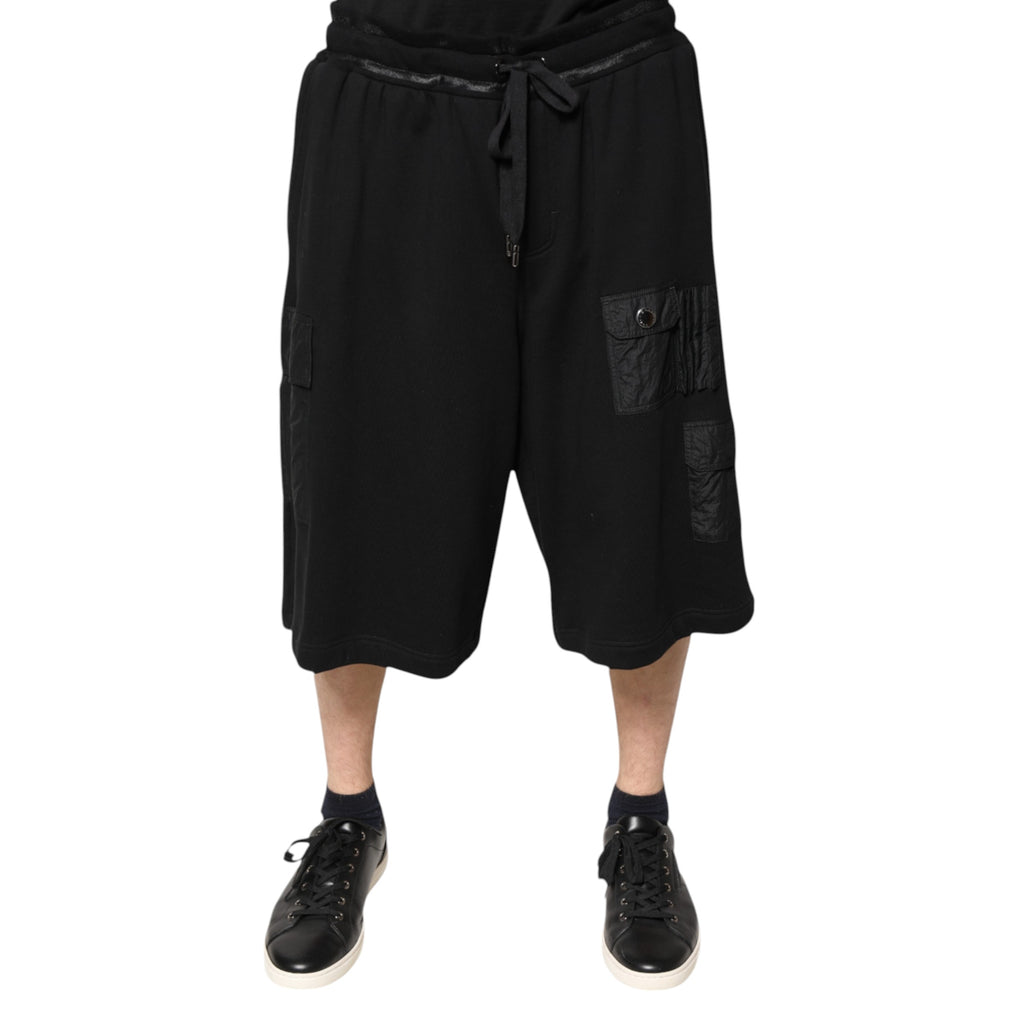 Dolce & Gabbana Black Cotton Men Cargo Sweatshorts Shorts