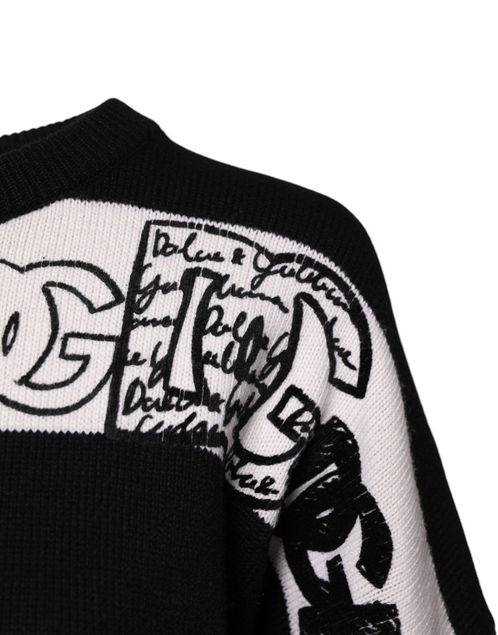 Dolce & Gabbana Black White Logo Print Wool Pullover Sweater
