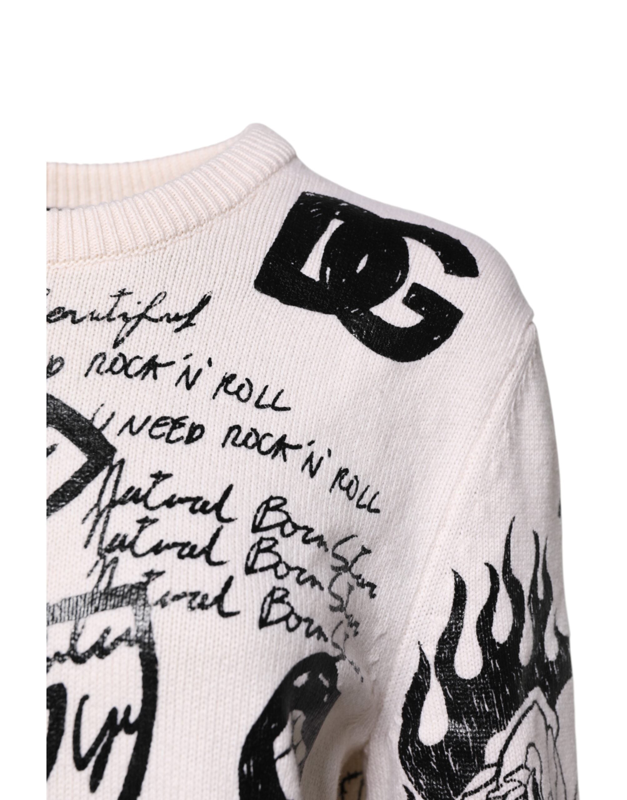 Dolce & Gabbana White Black Logo Print Women Pullover Sweater