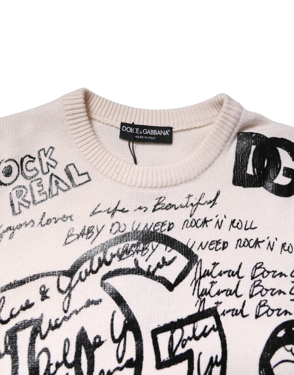 Dolce & Gabbana White Black Logo Print Women Pullover Sweater