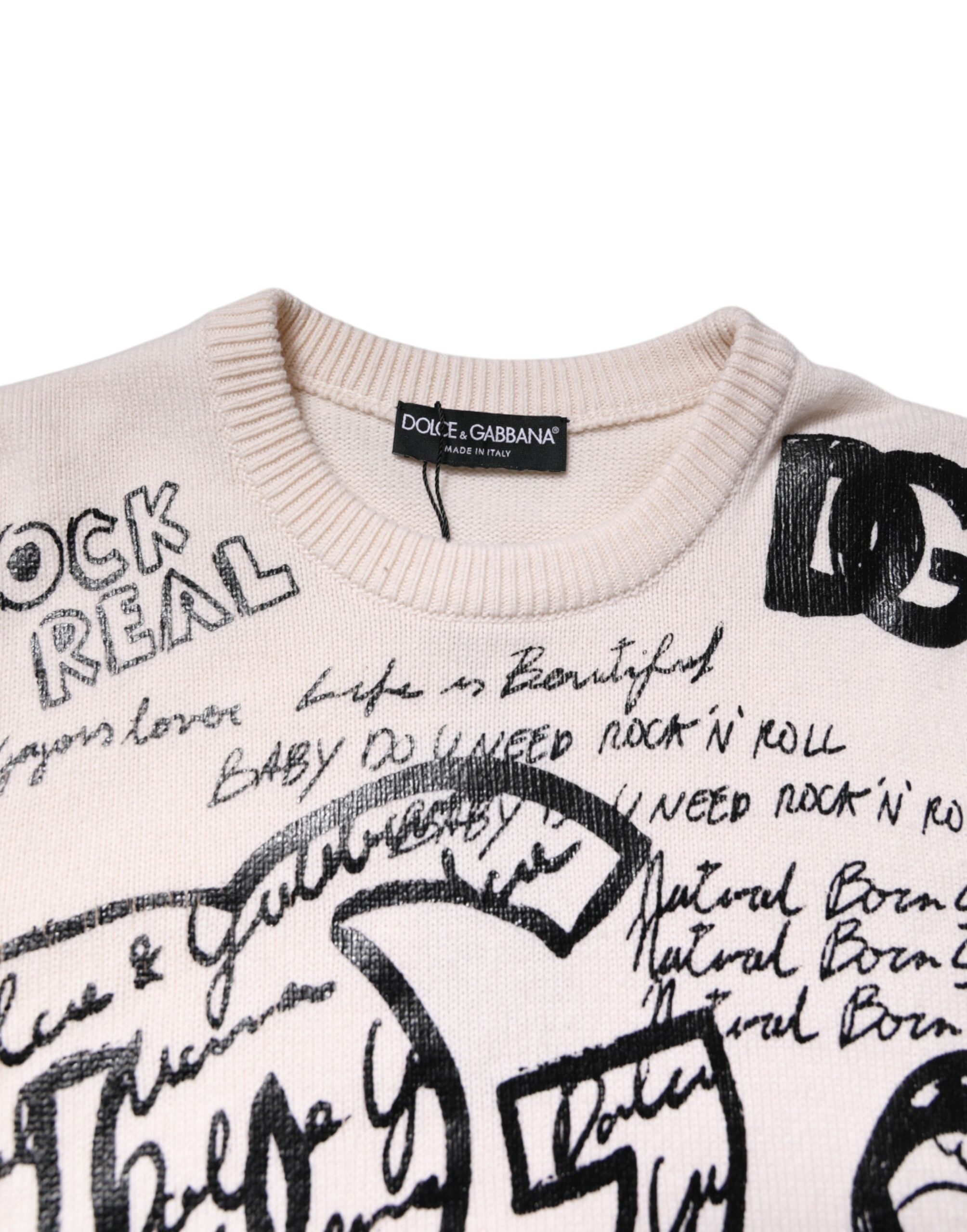 Dolce & Gabbana White Black Logo Print Women Pullover Sweater