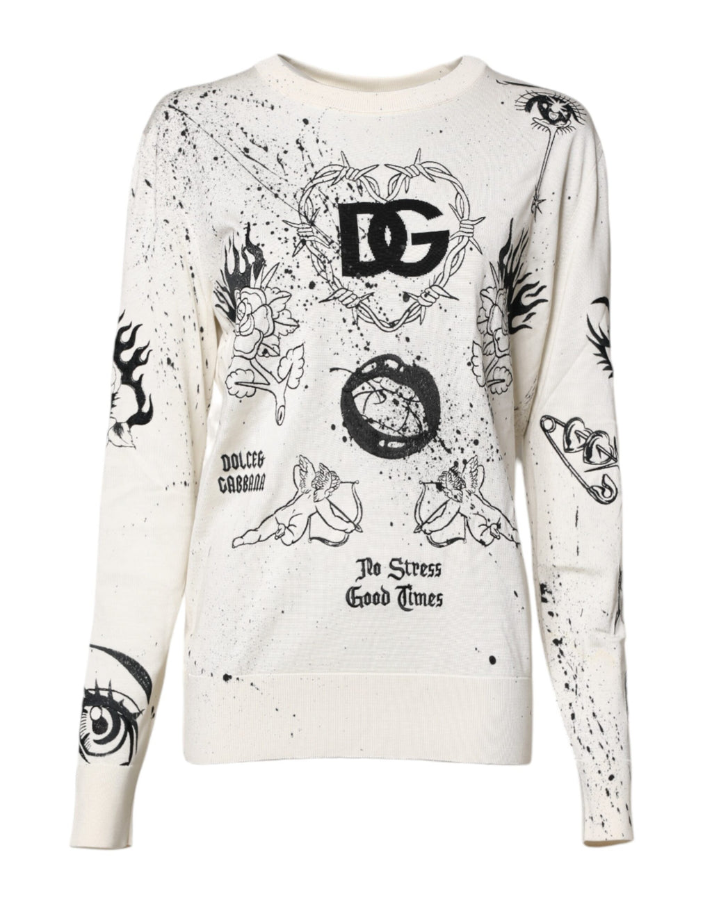 Dolce & Gabbana White Logo Angel Print Women Pullover Sweater