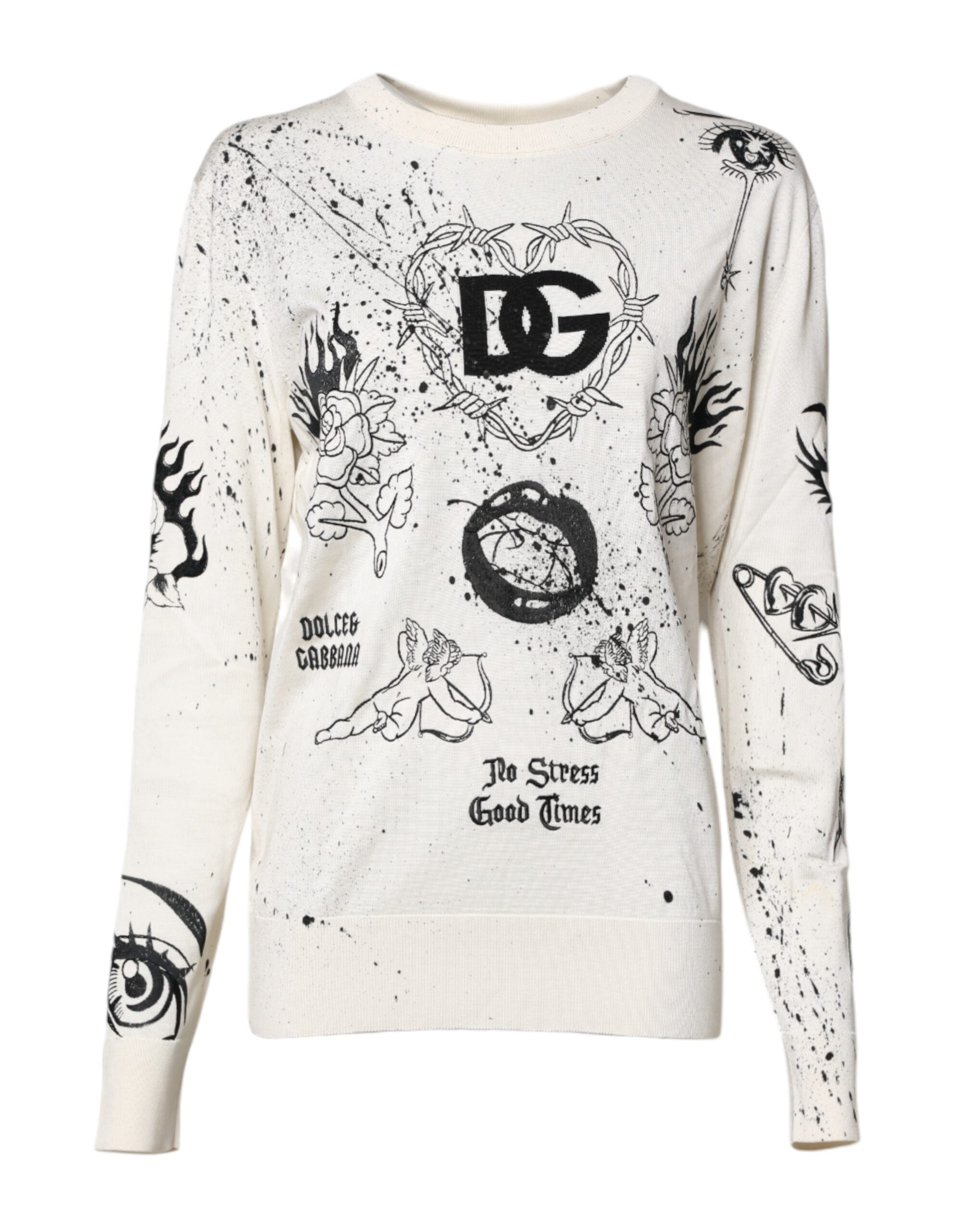 Dolce & Gabbana White Logo Angel Print Women Pullover Sweater