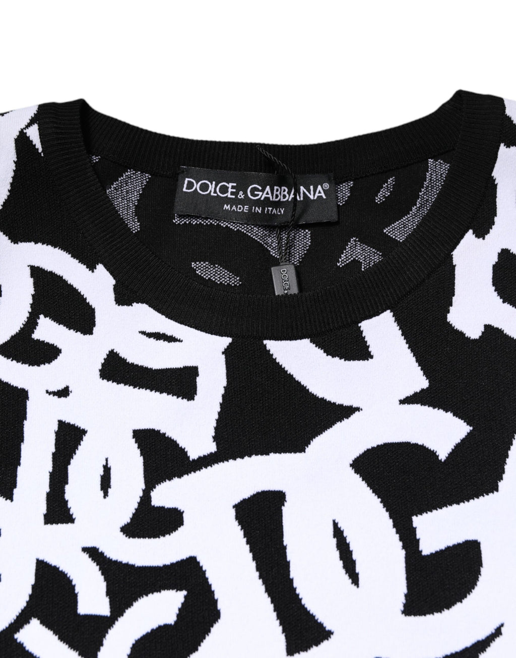 Dolce & Gabbana Black White Logo Print Women Pullover Sweater