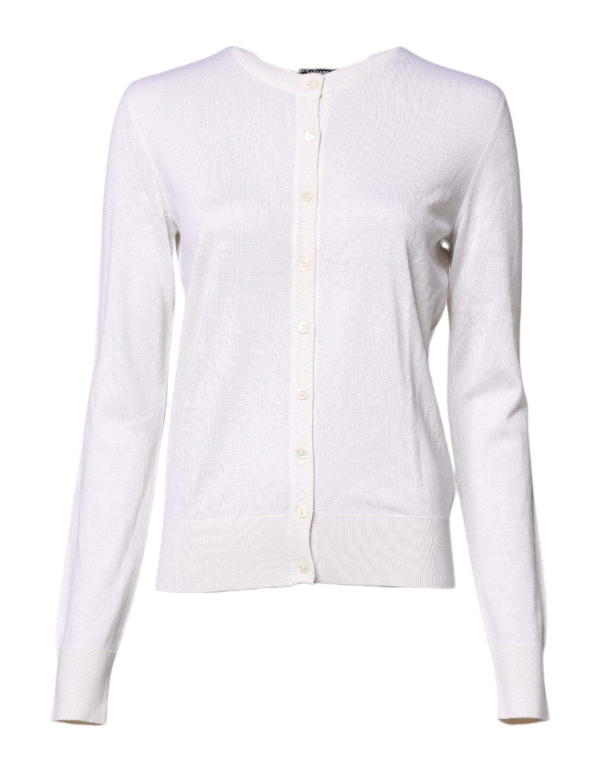 Dolce & Gabbana White Cashmere Crew Neck Top Cardigan Sweater