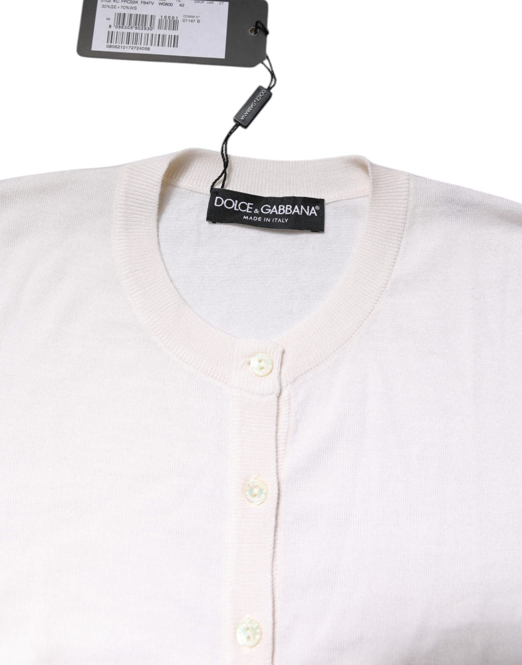 Dolce & Gabbana White Cashmere Crew Neck Top Cardigan Sweater