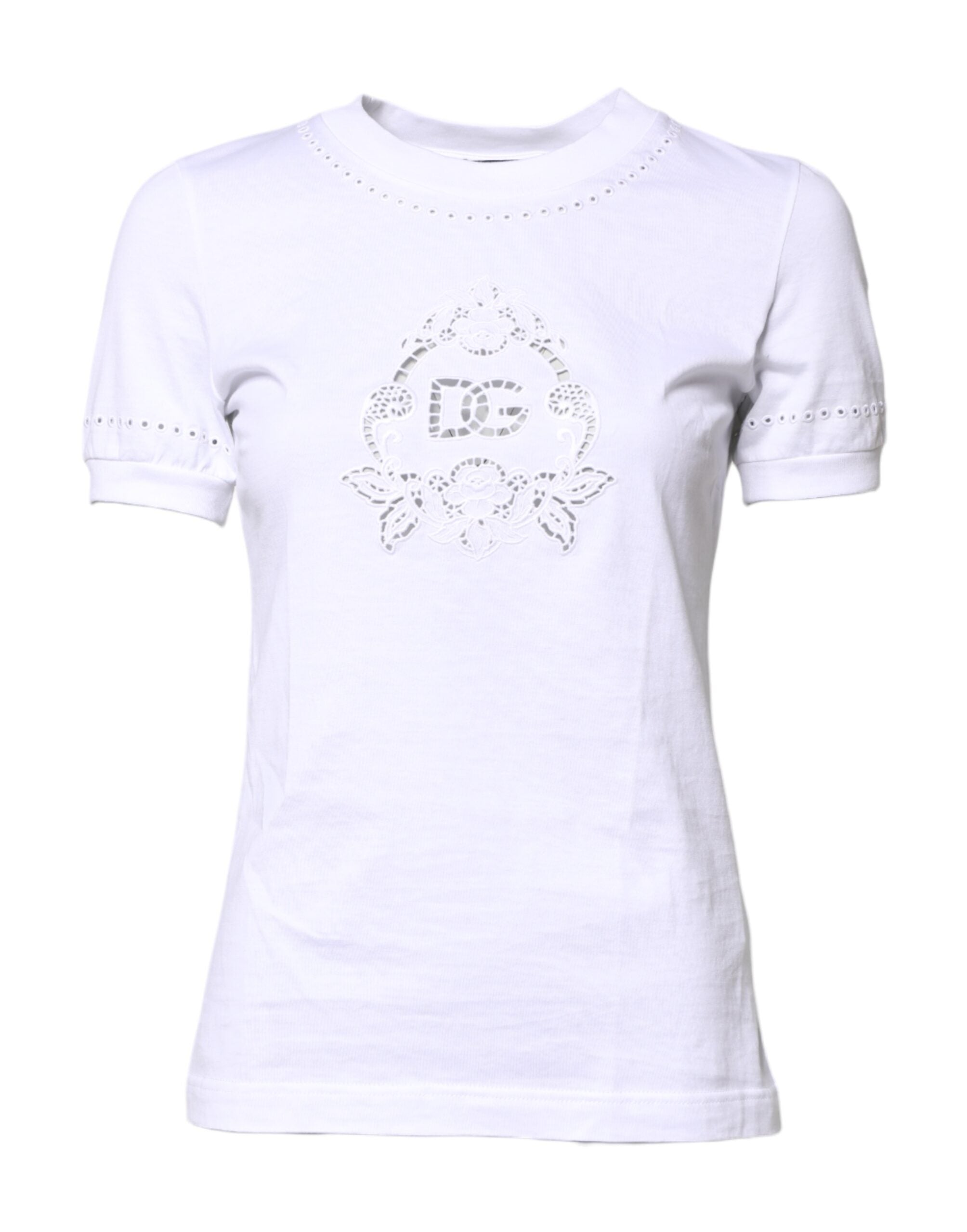Dolce & Gabbana White Cotton Floral Logo Crew Neck T-shirt