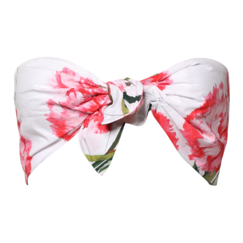 Dolce & Gabbana White Floral Print Cropped Bustier Corset Top