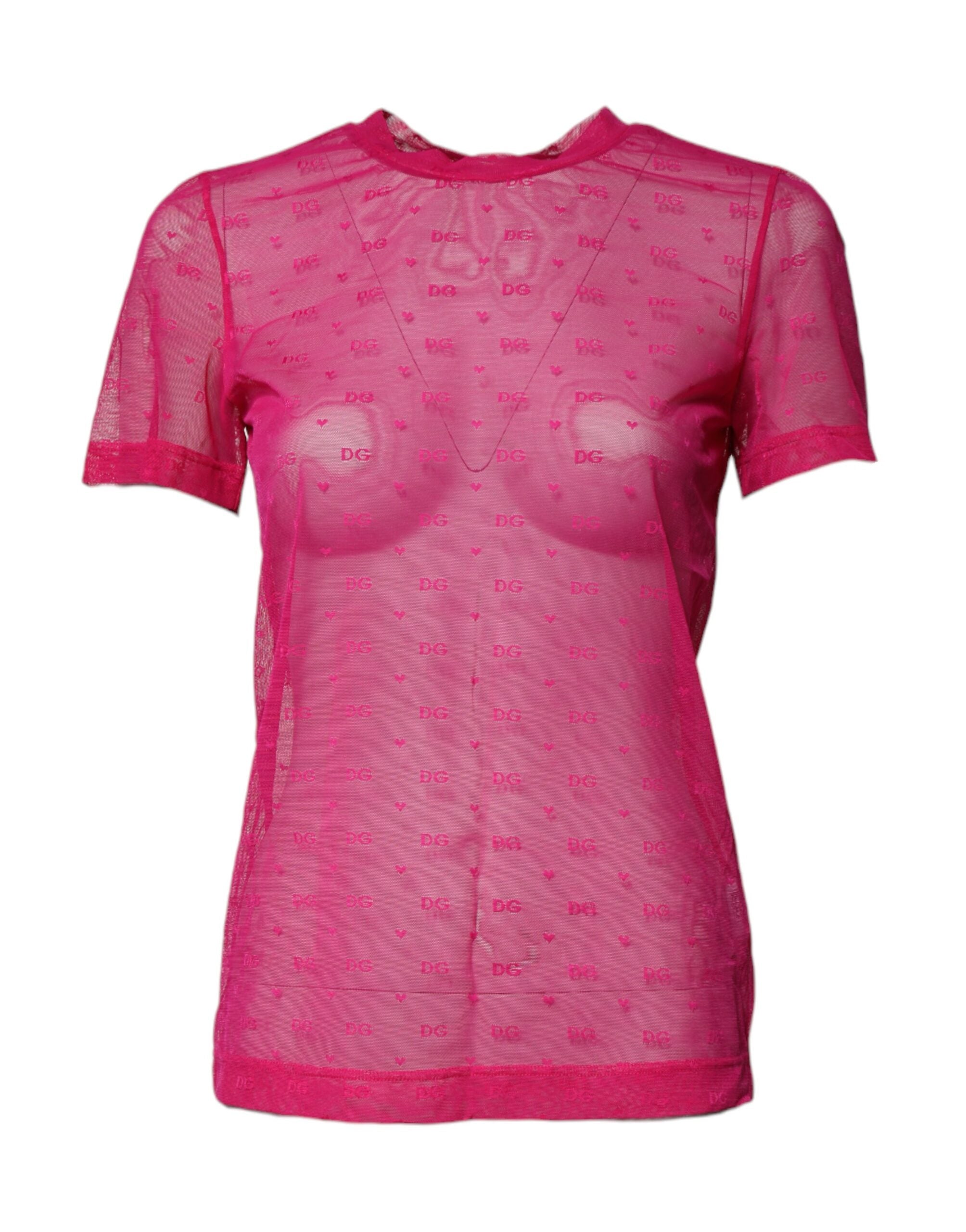 Dolce & Gabbana Pink Nylon See Through Women Short Sleeves Top