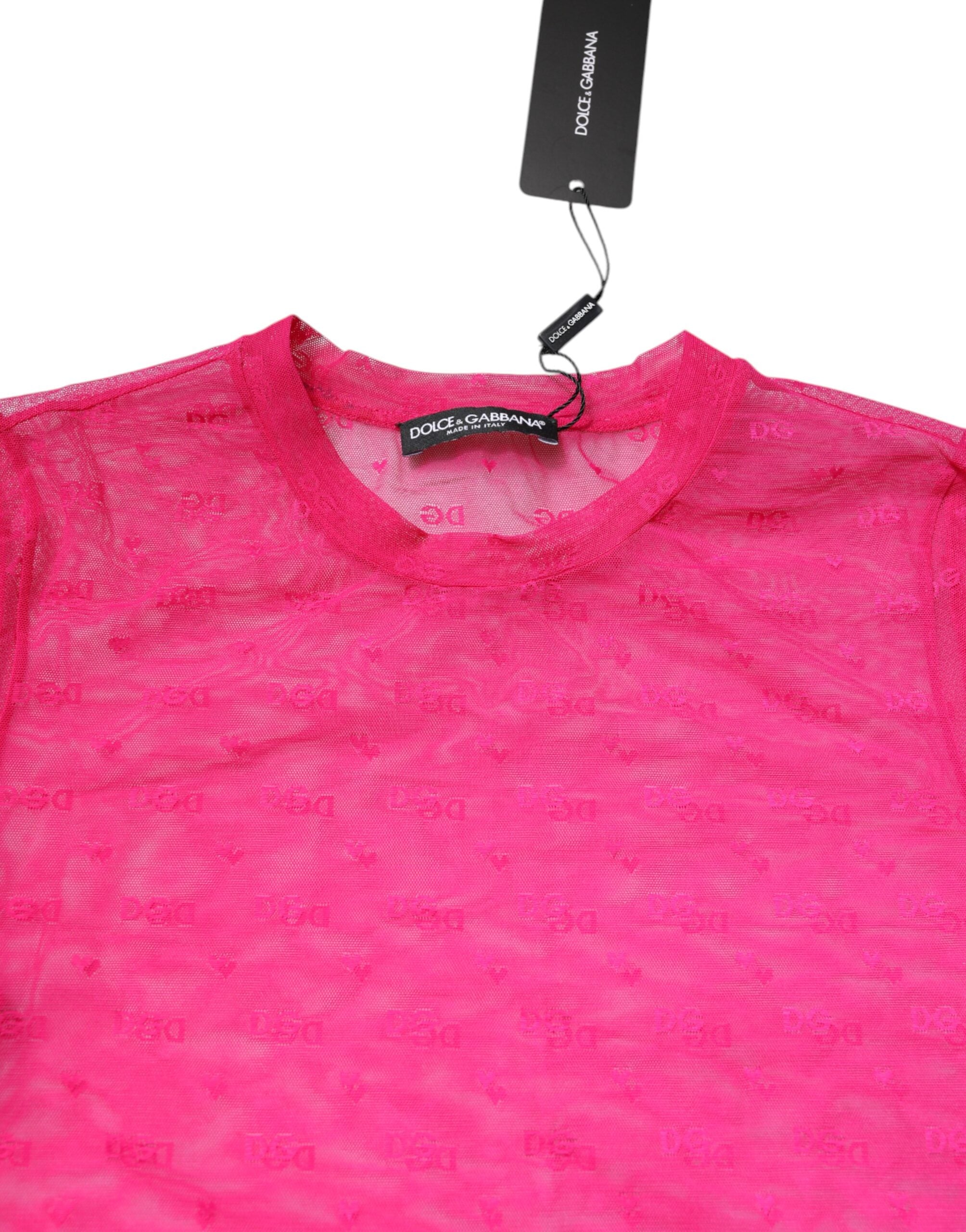 Dolce & Gabbana Pink Nylon See Through Women Short Sleeves Top