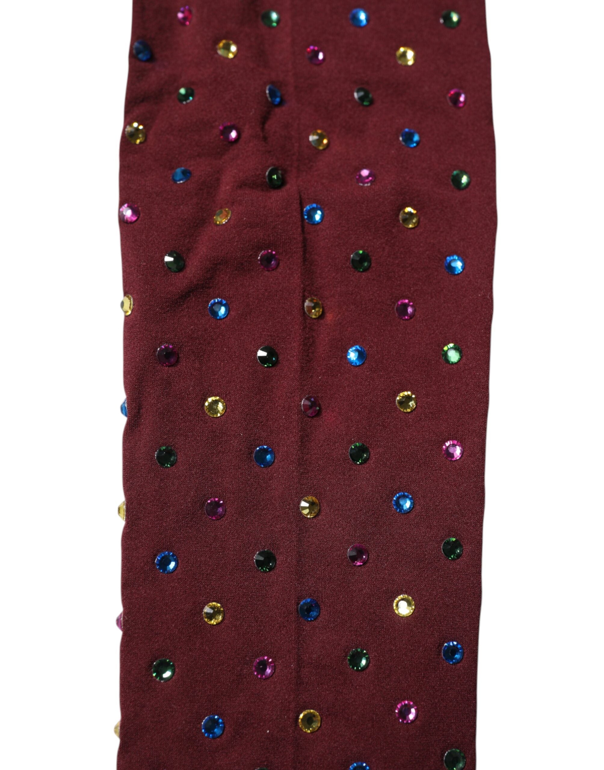 Dolce & Gabbana Maroon Nylon Crystal Embellished Pantyhose Tights