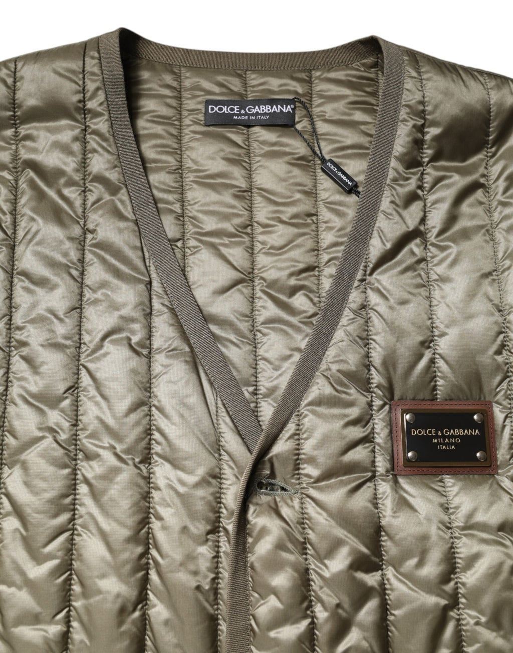 Dolce & Gabbana Brown Logo Plaque Quilted Vest Jacket