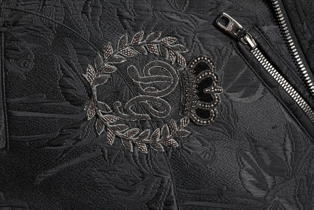 Dolce & Gabbana Black Brocade Cotton Full Zip Biker Jacket