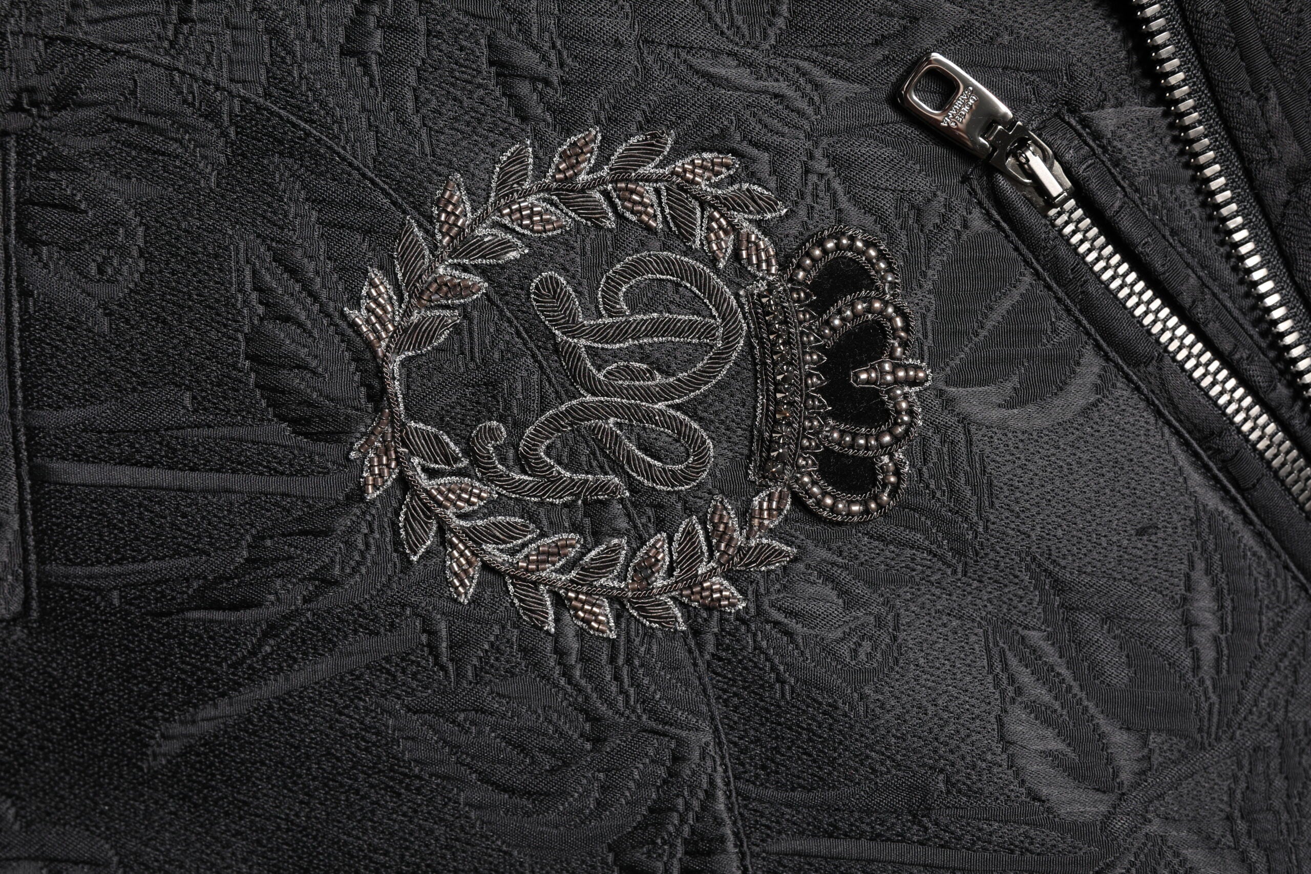 Dolce & Gabbana Black Brocade Cotton Full Zip Biker Jacket