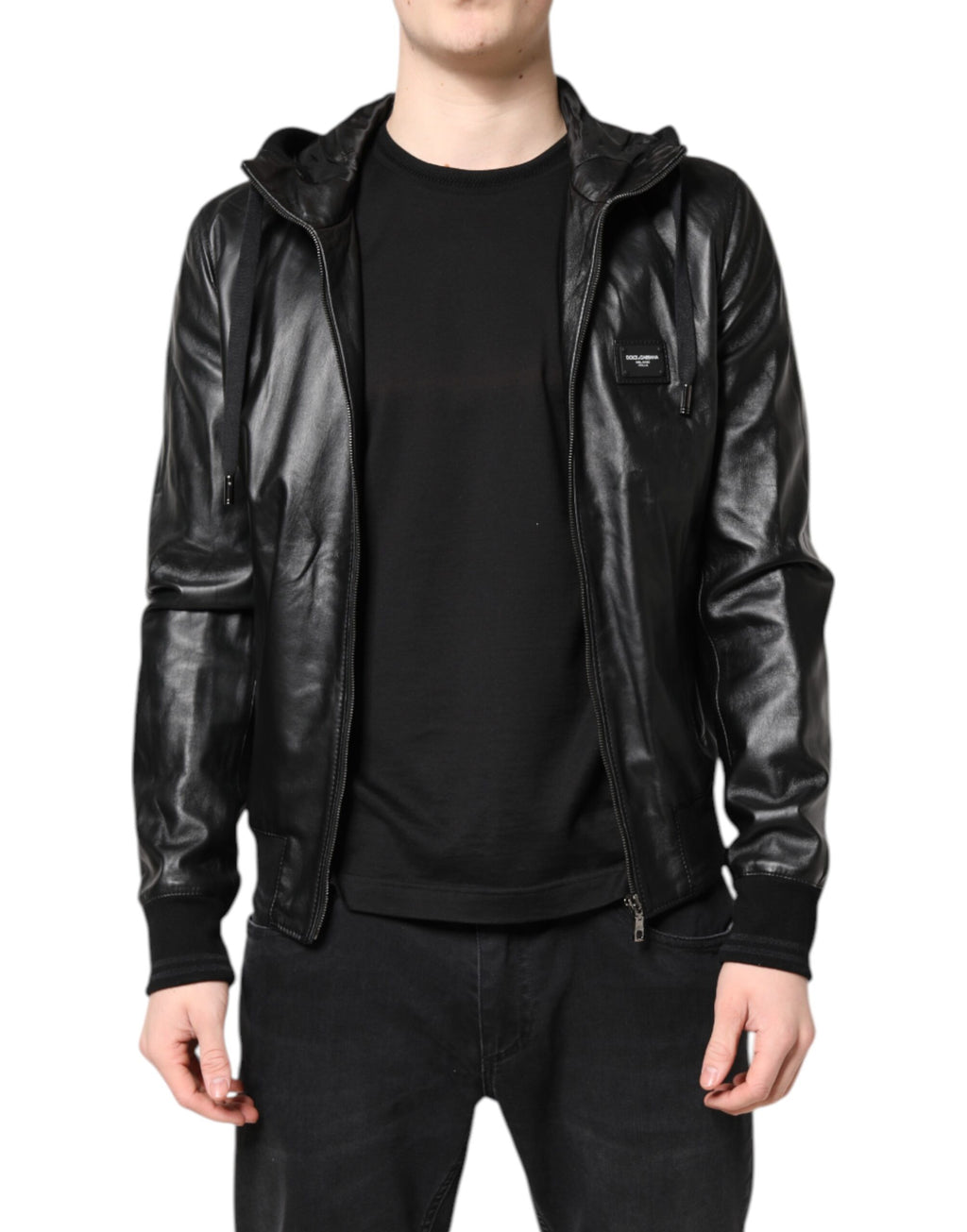 Dolce & Gabbana Black Lambskin Leather Full Zip Biker Jacket