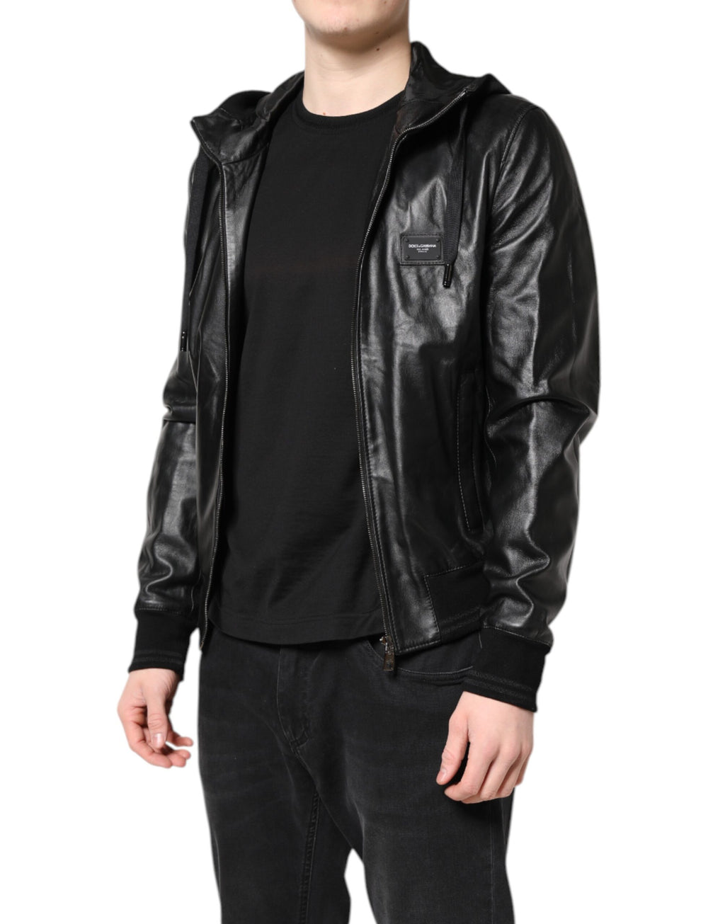 Dolce & Gabbana Black Lambskin Leather Full Zip Biker Jacket
