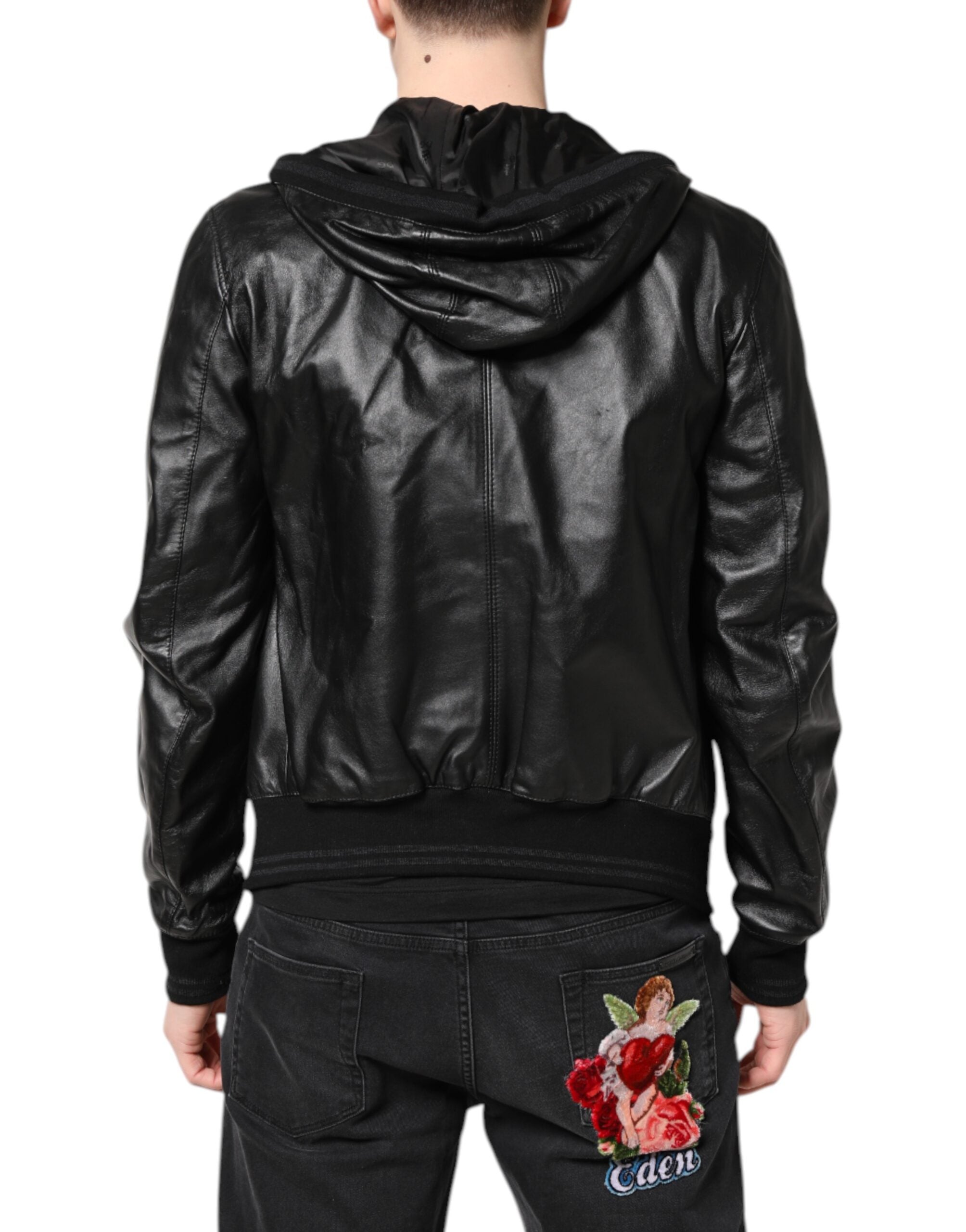 Dolce & Gabbana Black Lambskin Leather Full Zip Biker Jacket