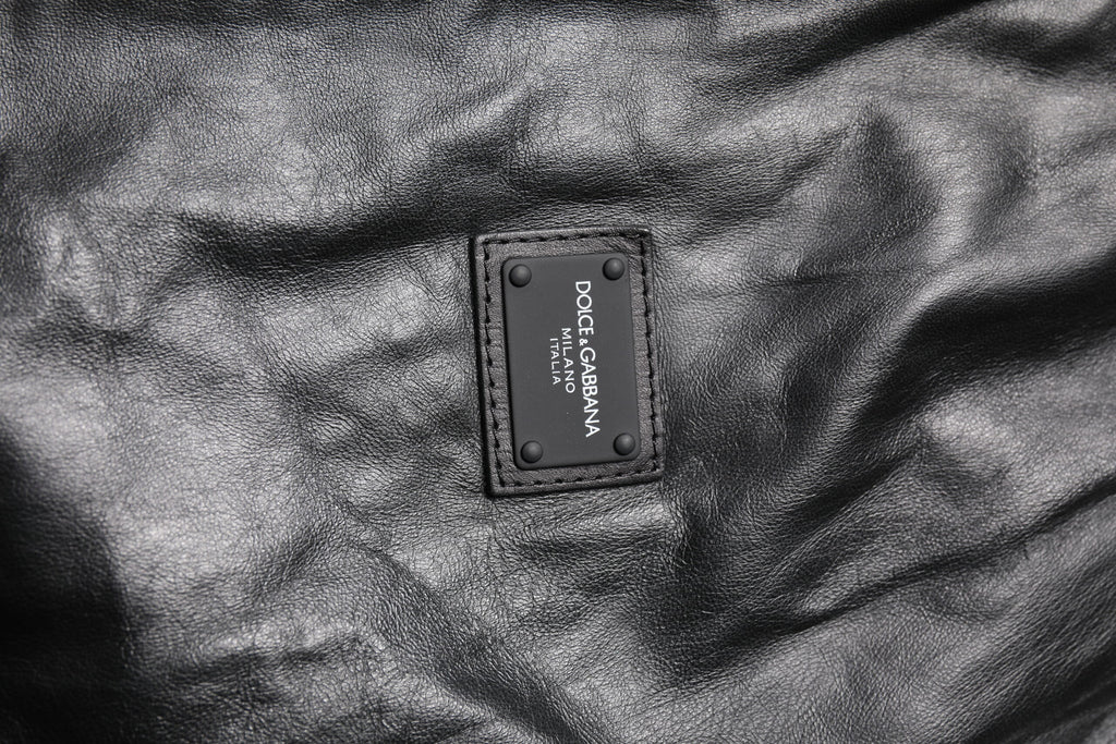 Dolce & Gabbana Black Lambskin Leather Full Zip Biker Jacket