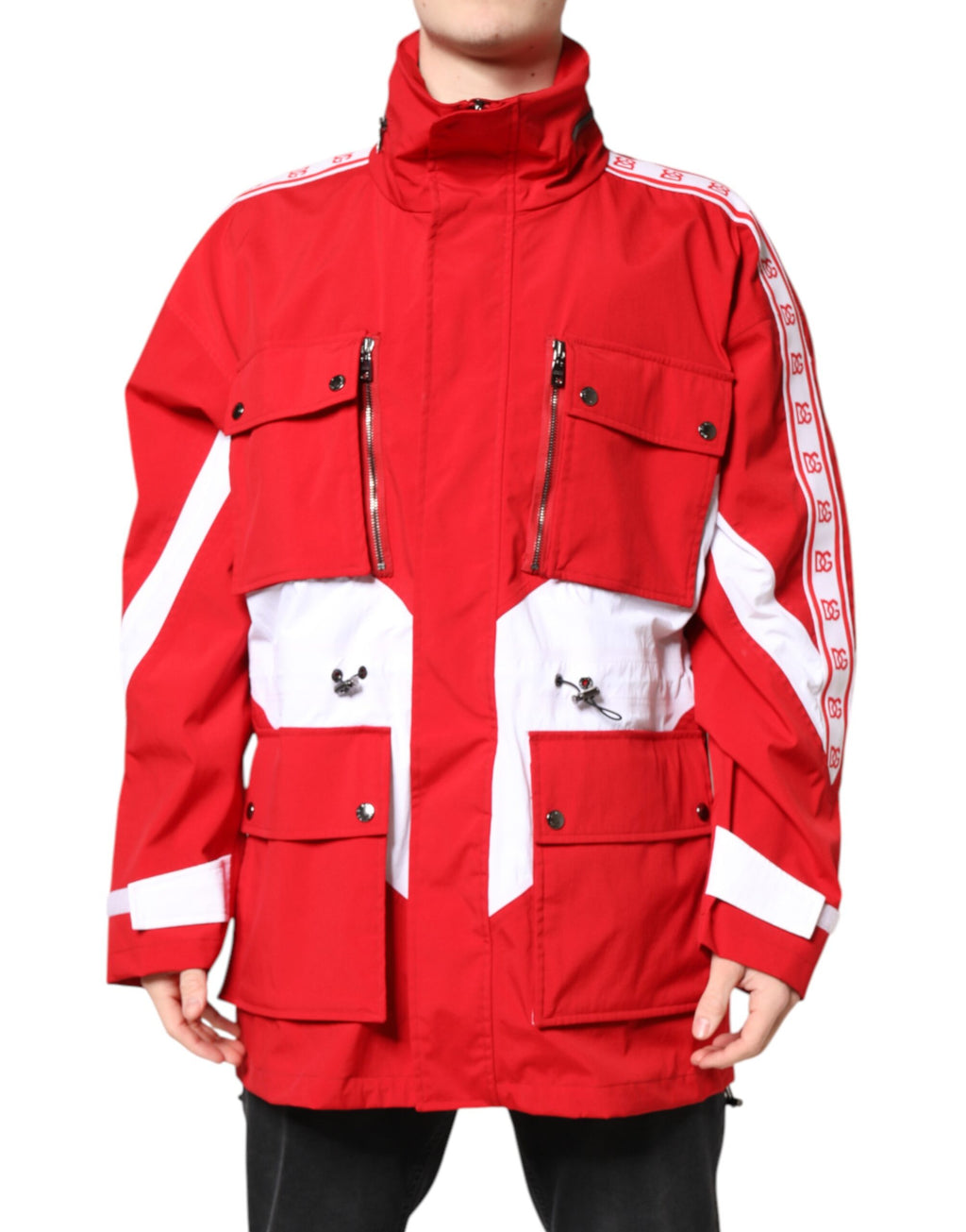 Dolce & Gabbana Red White Nylon Full Zip Windbreaker Jacket